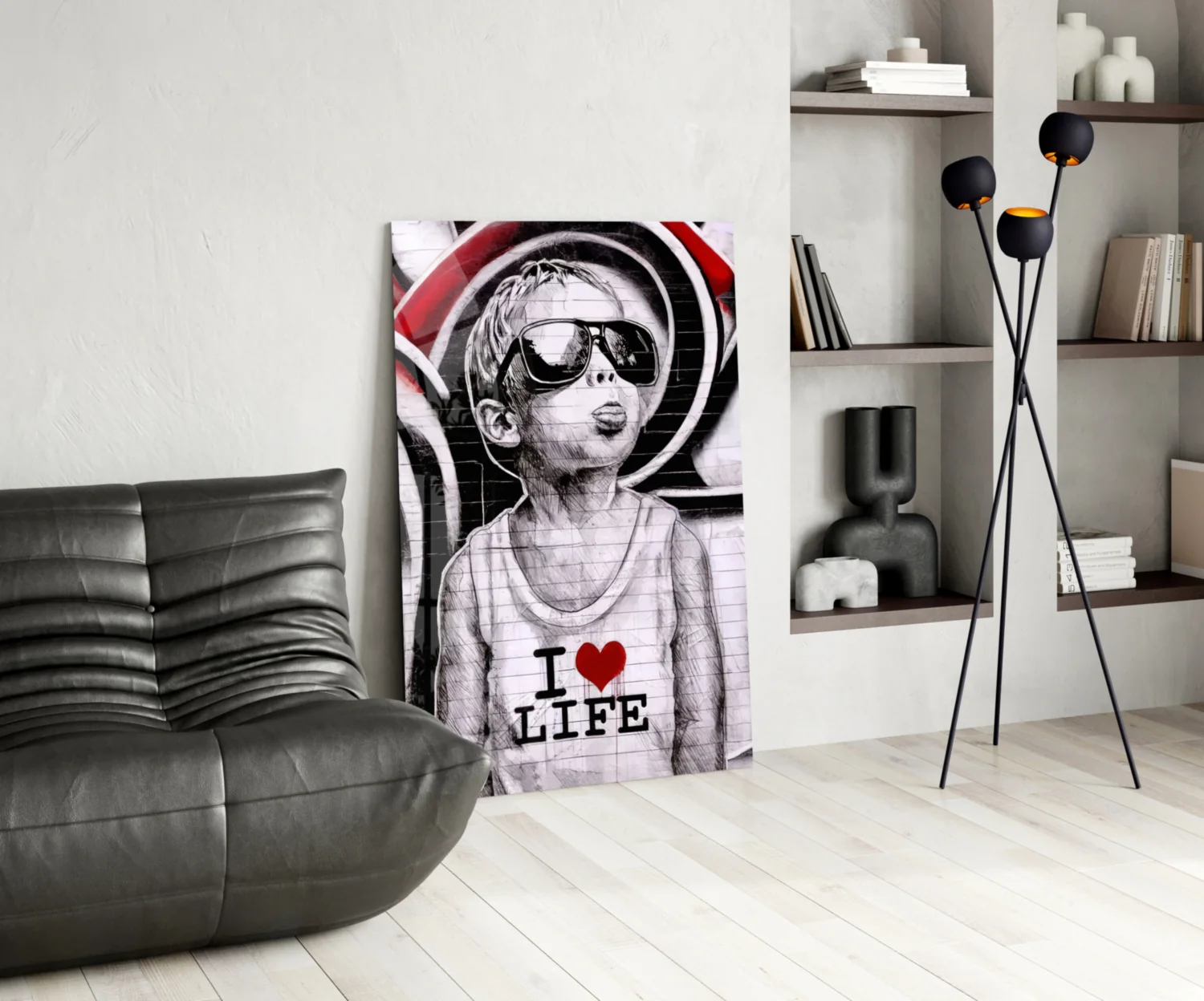 Red Swirl Sunglasses Boy Glass Wall Art - Image 6