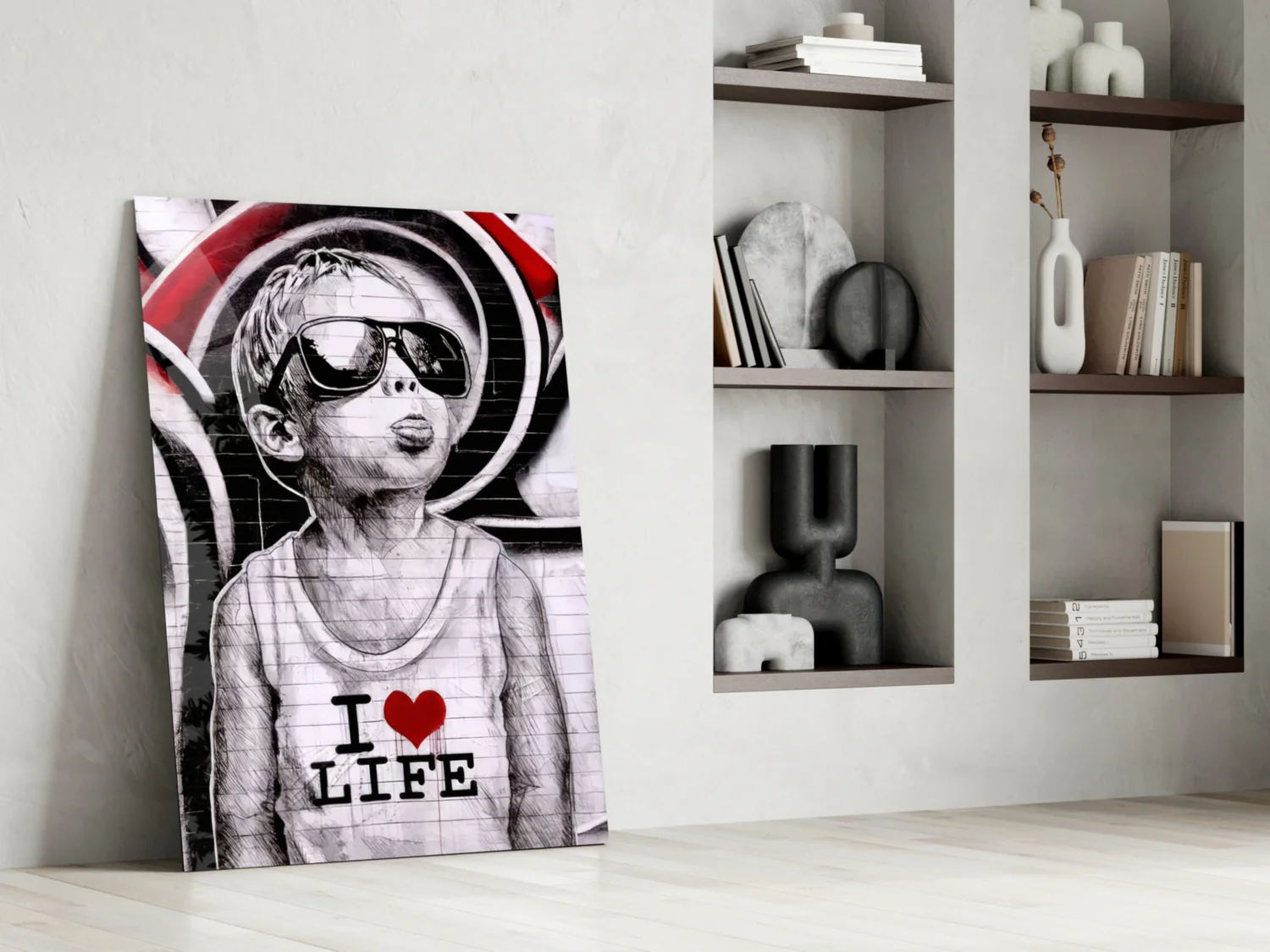 Red Swirl Sunglasses Boy Glass Wall Art - Image 7