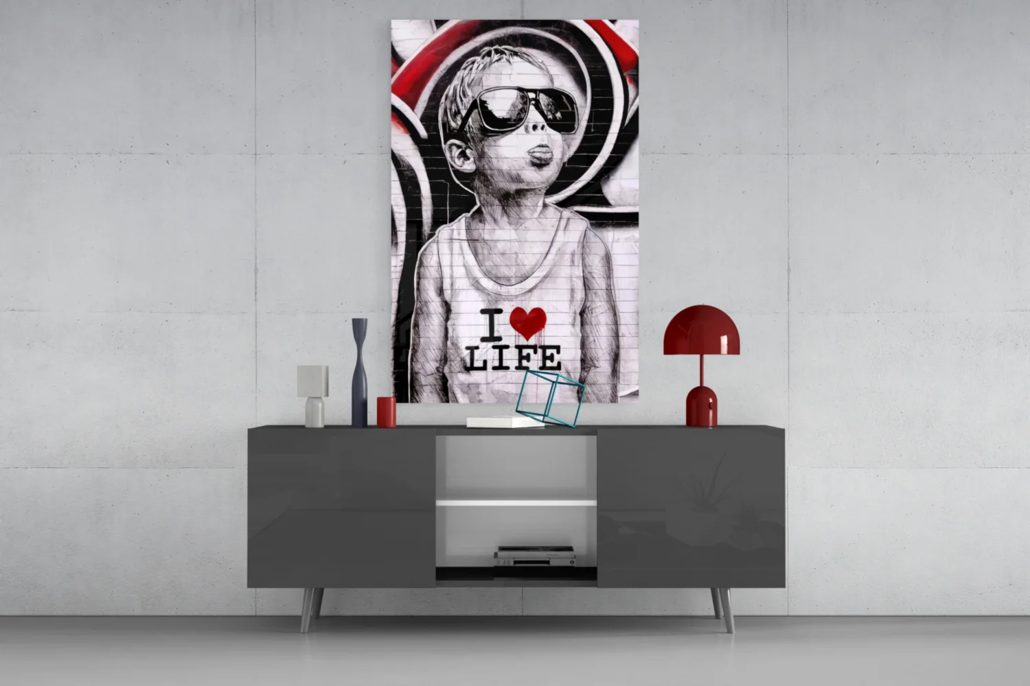 Red Swirl Sunglasses Boy Glass Wall Art - Image 9