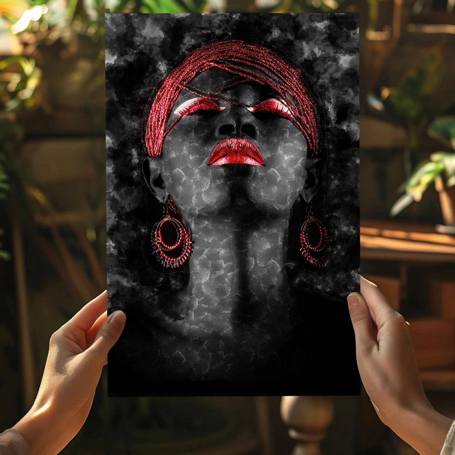 Red Turban Smoky Woman Aluminum Print - Image 5