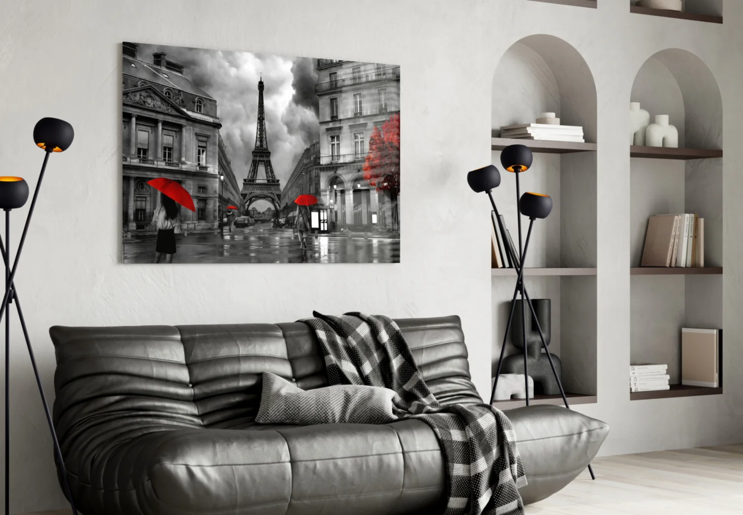 Red Umbrellas Paris Street Glass Wall Art - Image 4