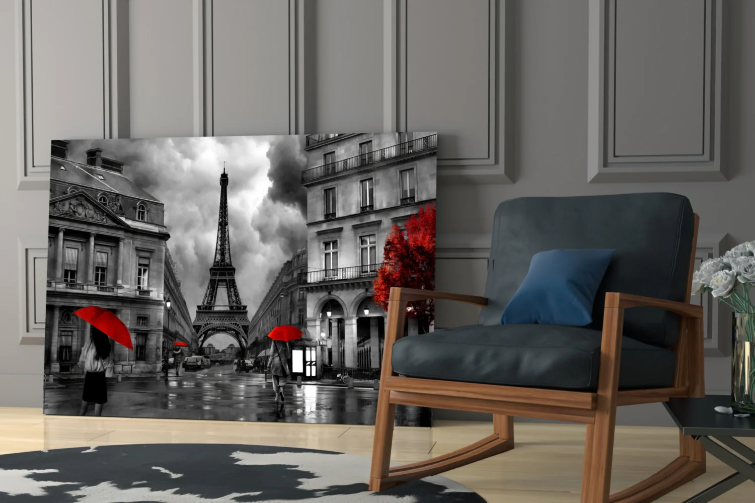 Red Umbrellas Paris Street Glass Wall Art - Image 6