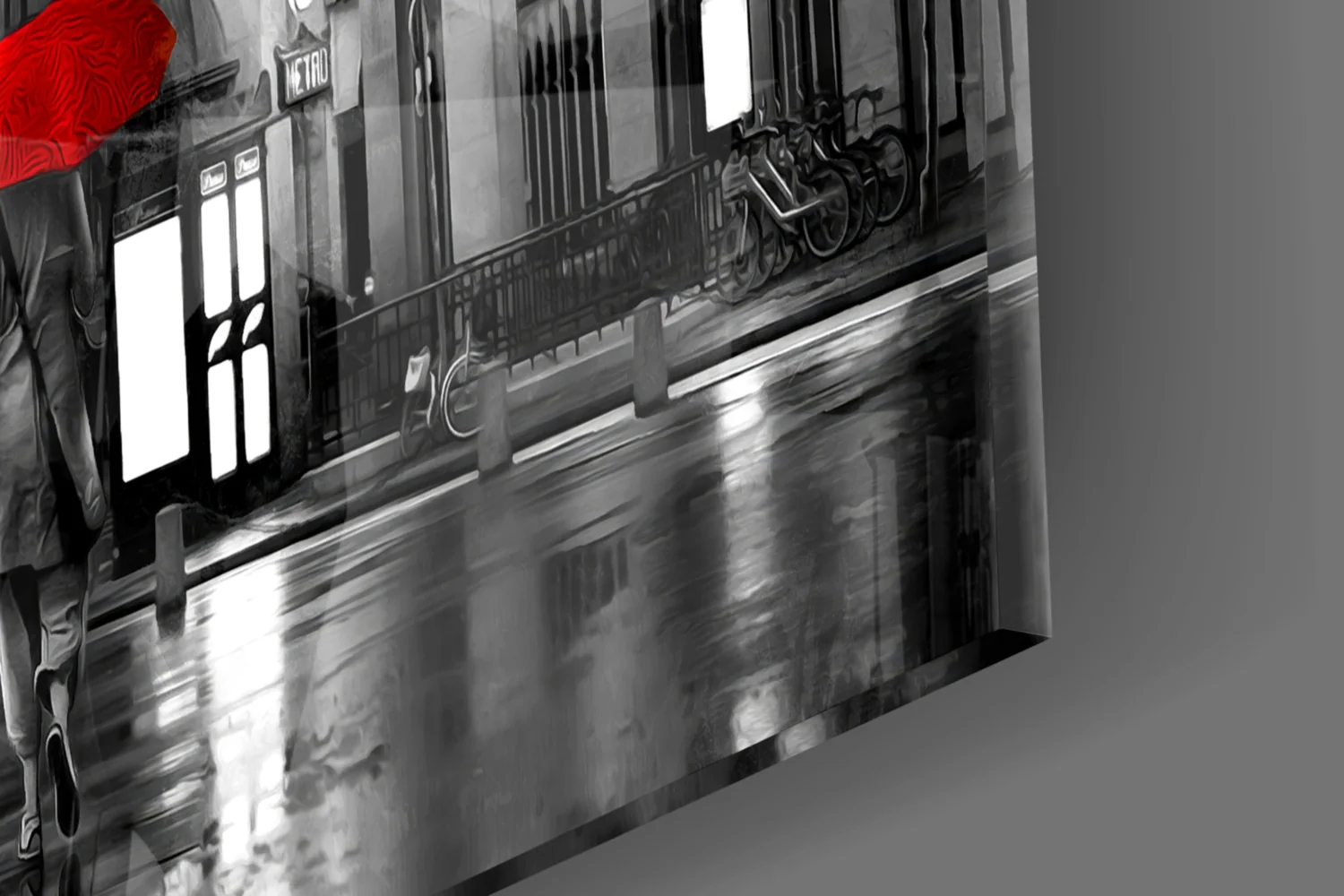 Red Umbrellas Paris Street Glass Wall Art - Image 7
