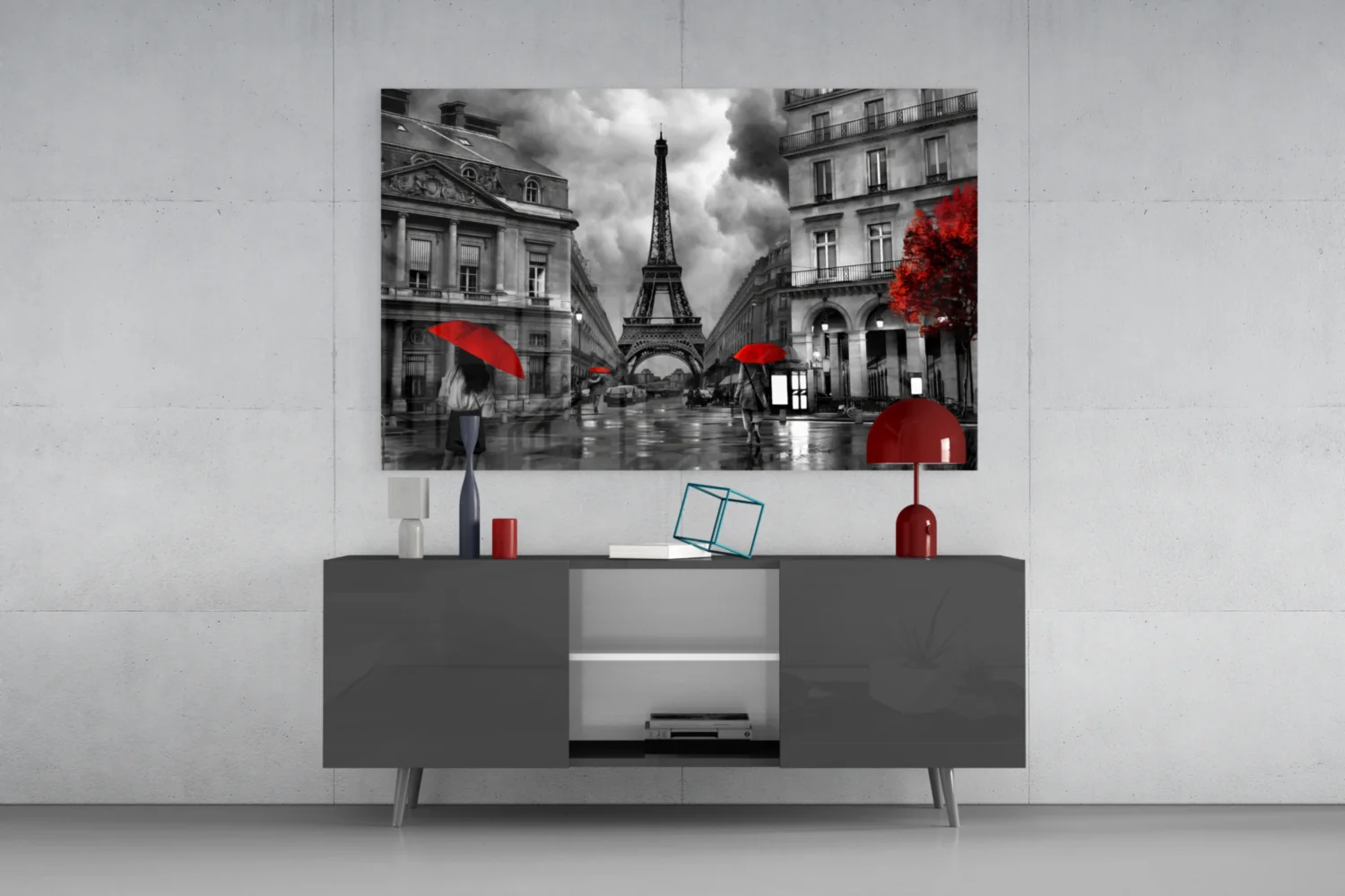 Red Umbrellas Paris Street Glass Wall Art - Image 8