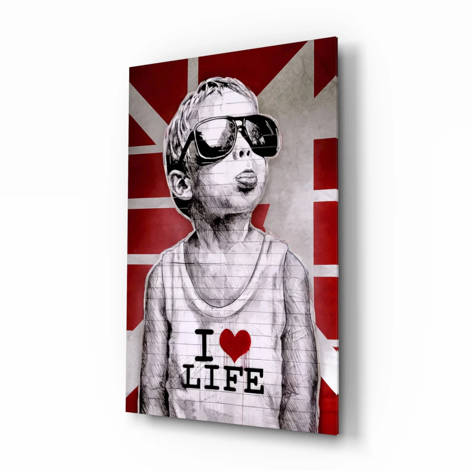 Red Union Jack Sunglasses Boy Glass Wall Art - Image 2
