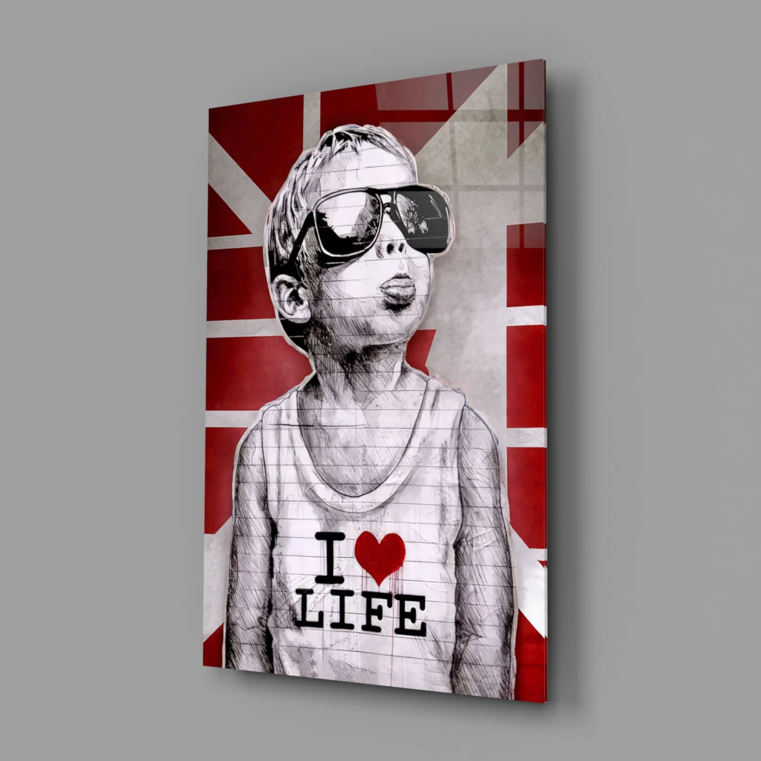 Red Union Jack Sunglasses Boy Glass Wall Art - Image 3