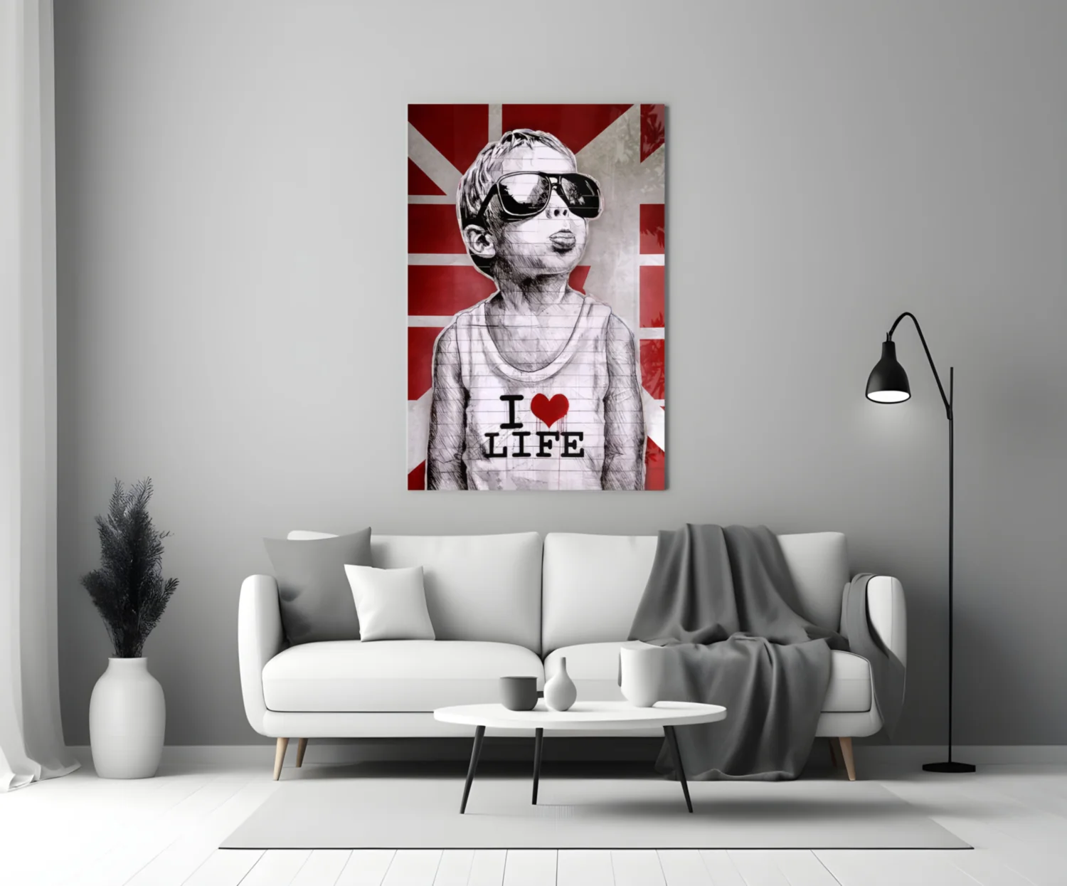 Red Union Jack Sunglasses Boy Glass Wall Art - Image 4