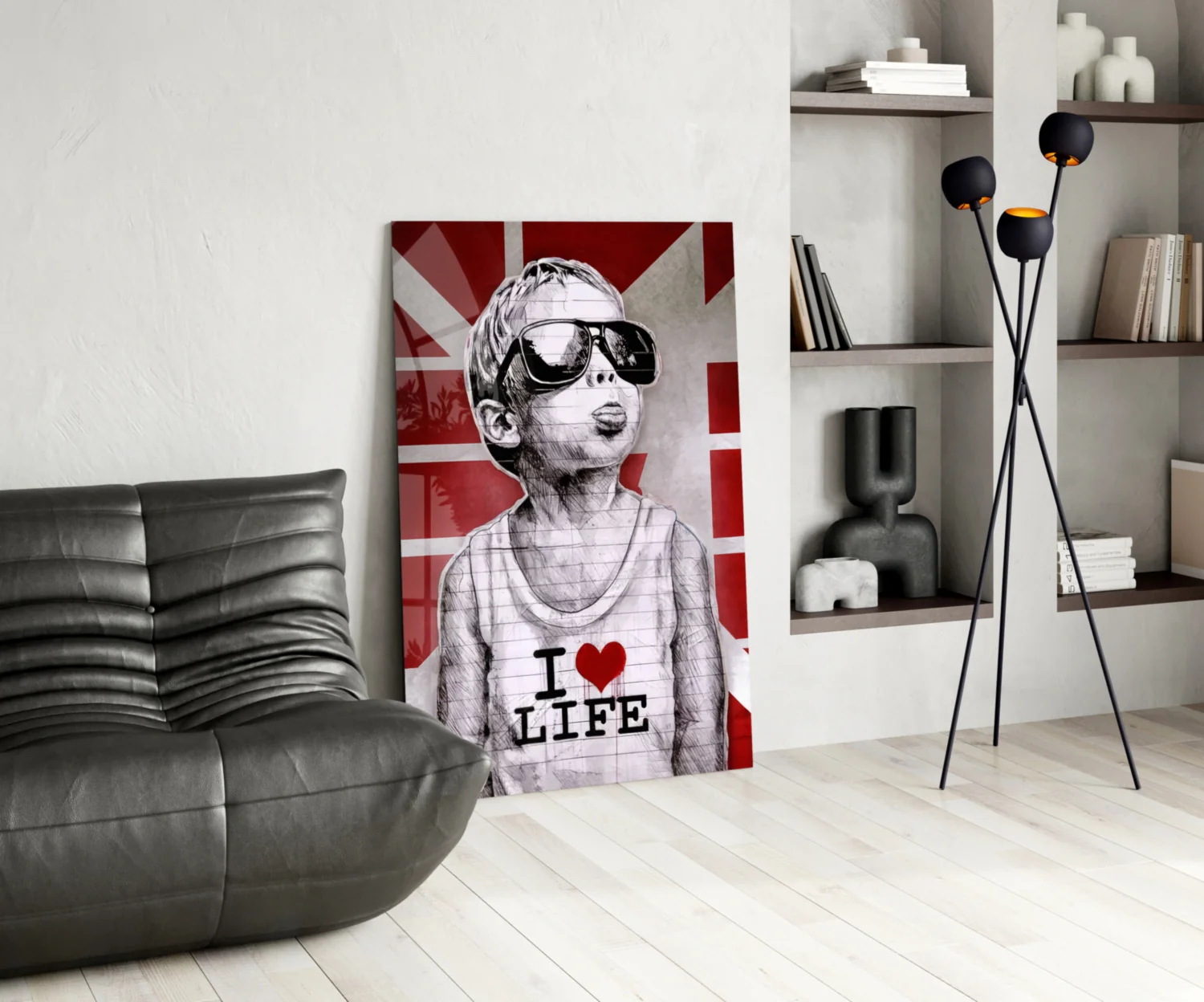 Red Union Jack Sunglasses Boy Glass Wall Art - Image 6