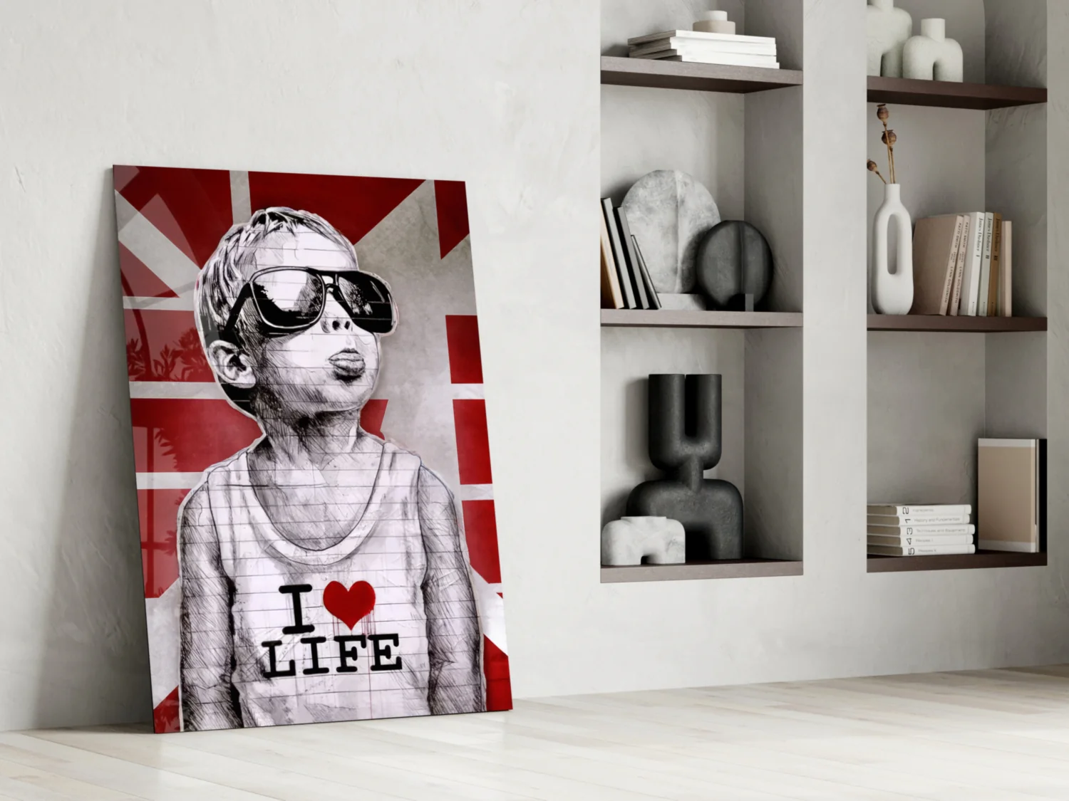 Red Union Jack Sunglasses Boy Glass Wall Art - Image 7