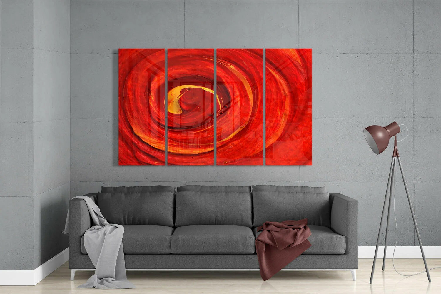 Red Vortex 4 Pieces Mega Glass Wall Art (59"x36") - Image 3