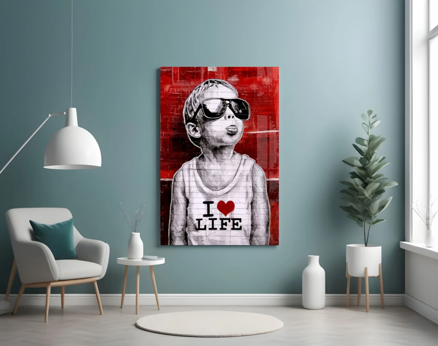 Red Wall Sunglasses Boy Glass Wall Art - Image 5