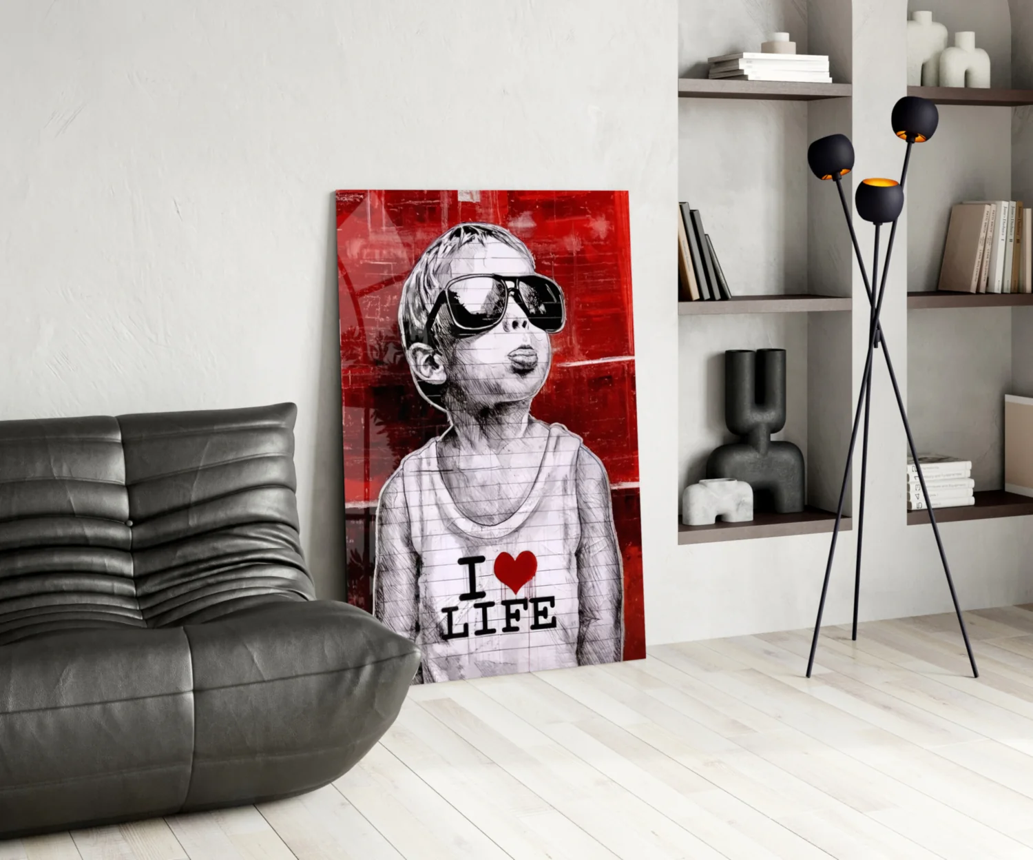 Red Wall Sunglasses Boy Glass Wall Art - Image 6