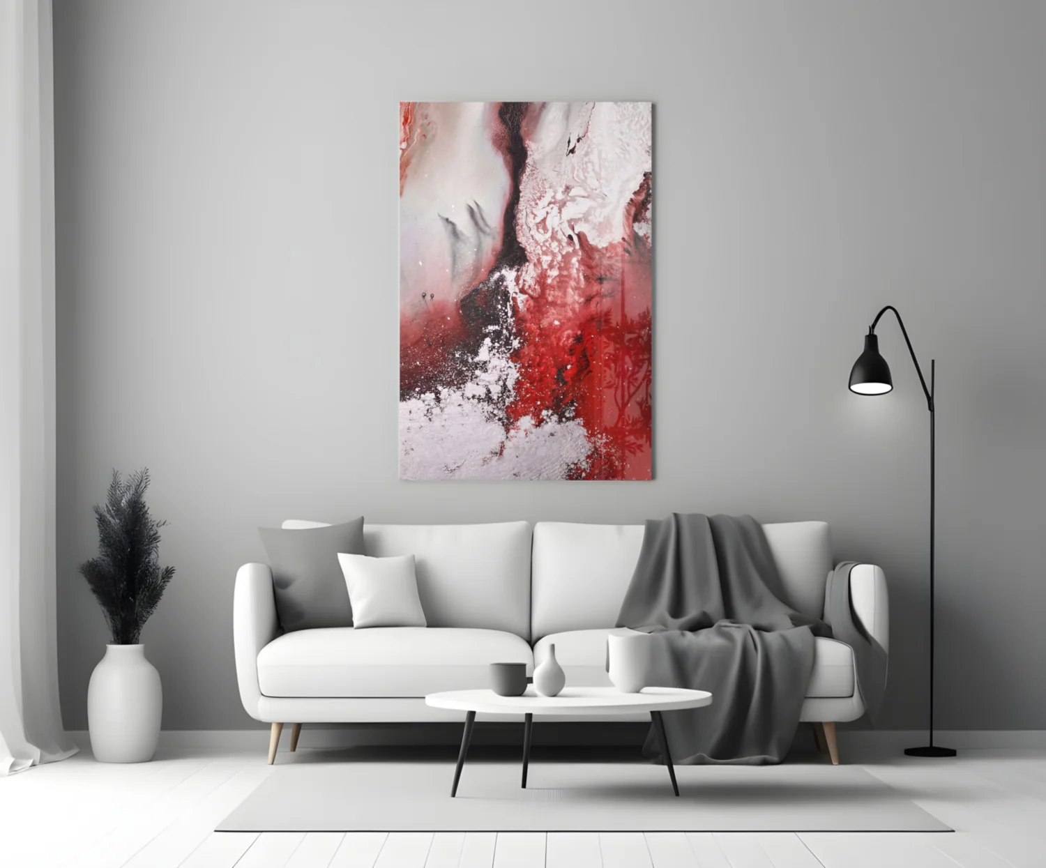 Red White Marble Blend Glass Wall Art - Image 4