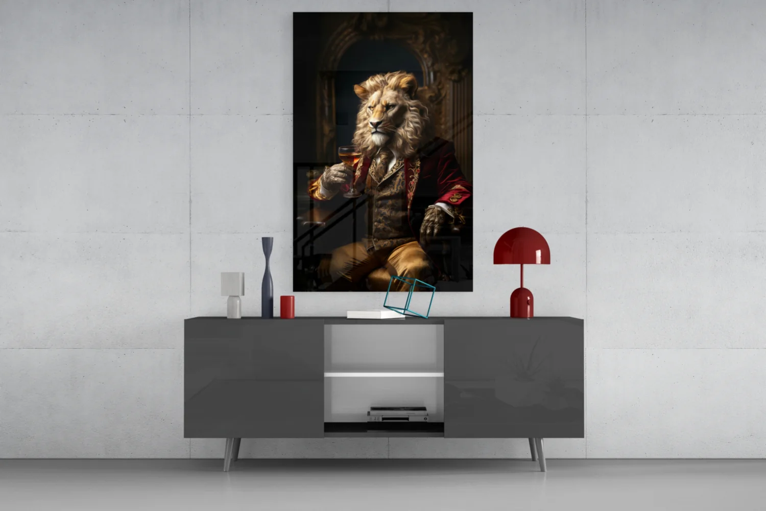 Regal Lion in Red Coat Glass Wall Art - Image 9