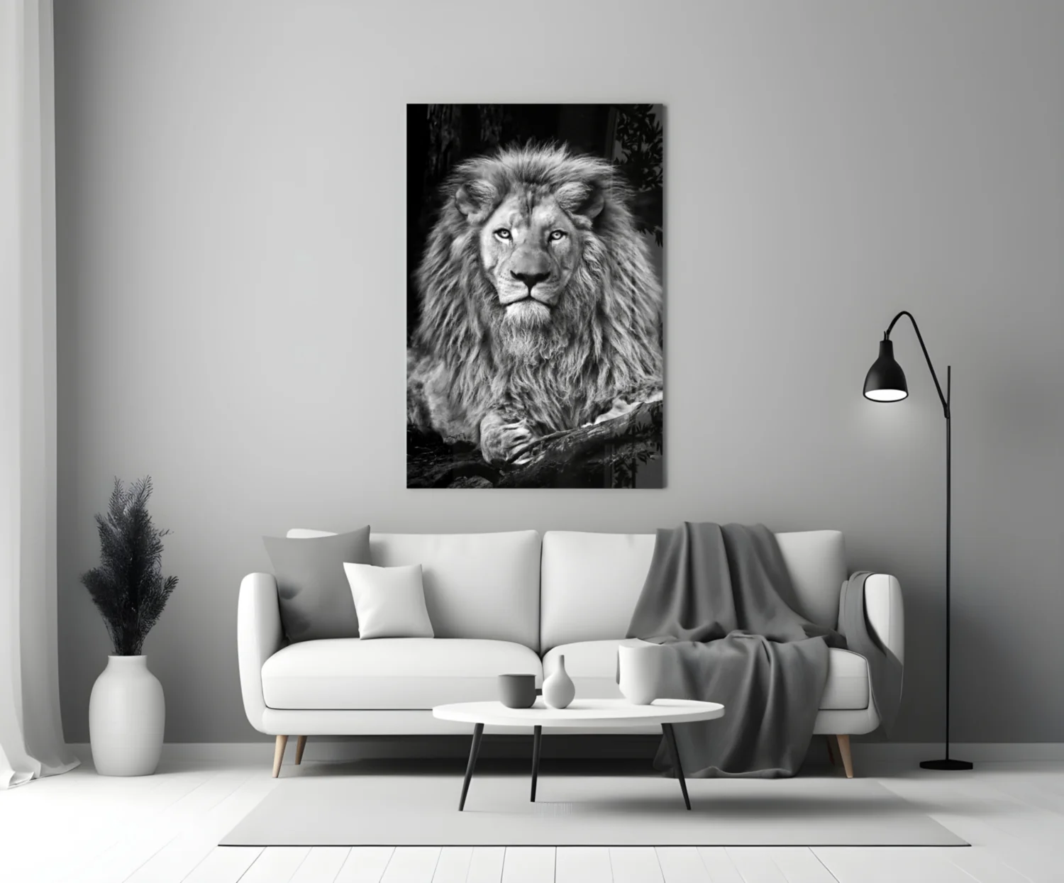 Regal Resting Lion Monochrome Glass Wall Art - Image 3