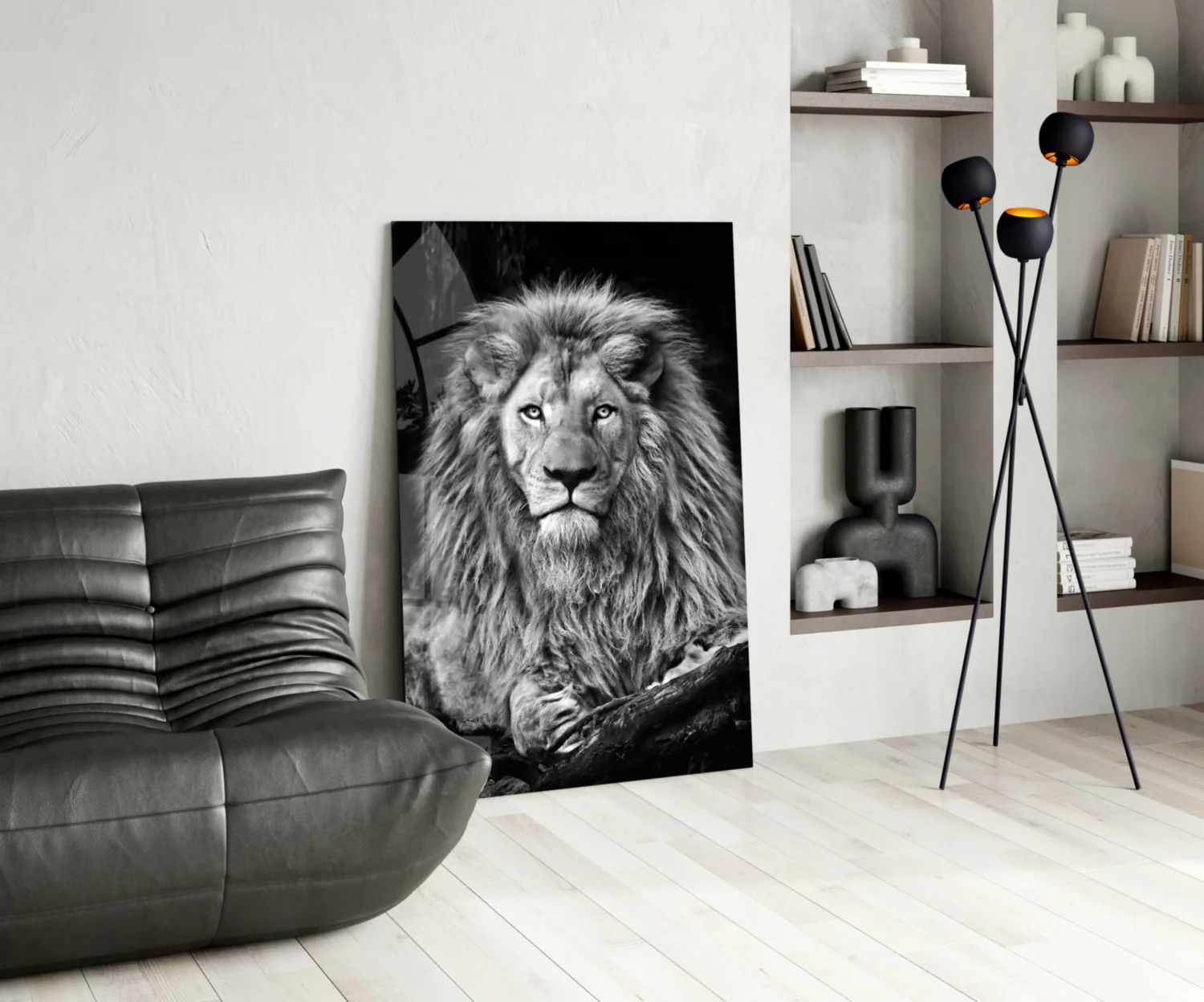 Regal Resting Lion Monochrome Glass Wall Art - Image 5