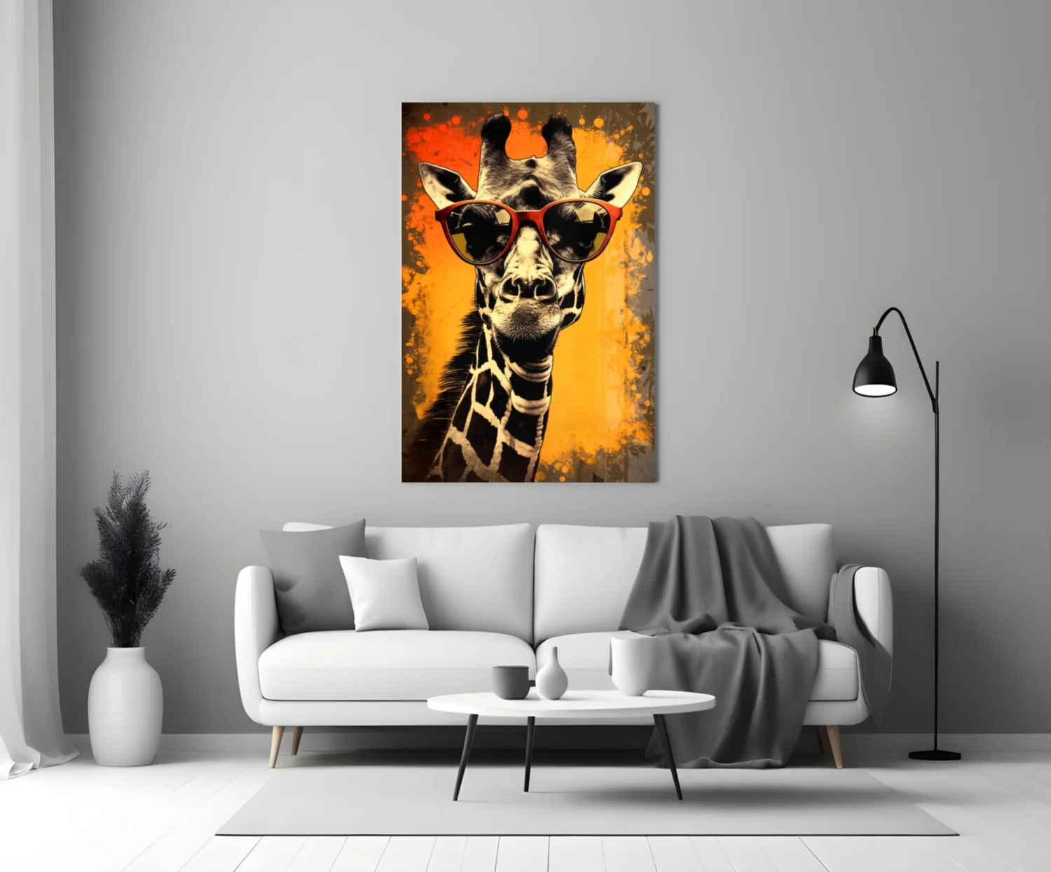 Retro Giraffe Red Shades Orange Glass Wall Art - Image 3
