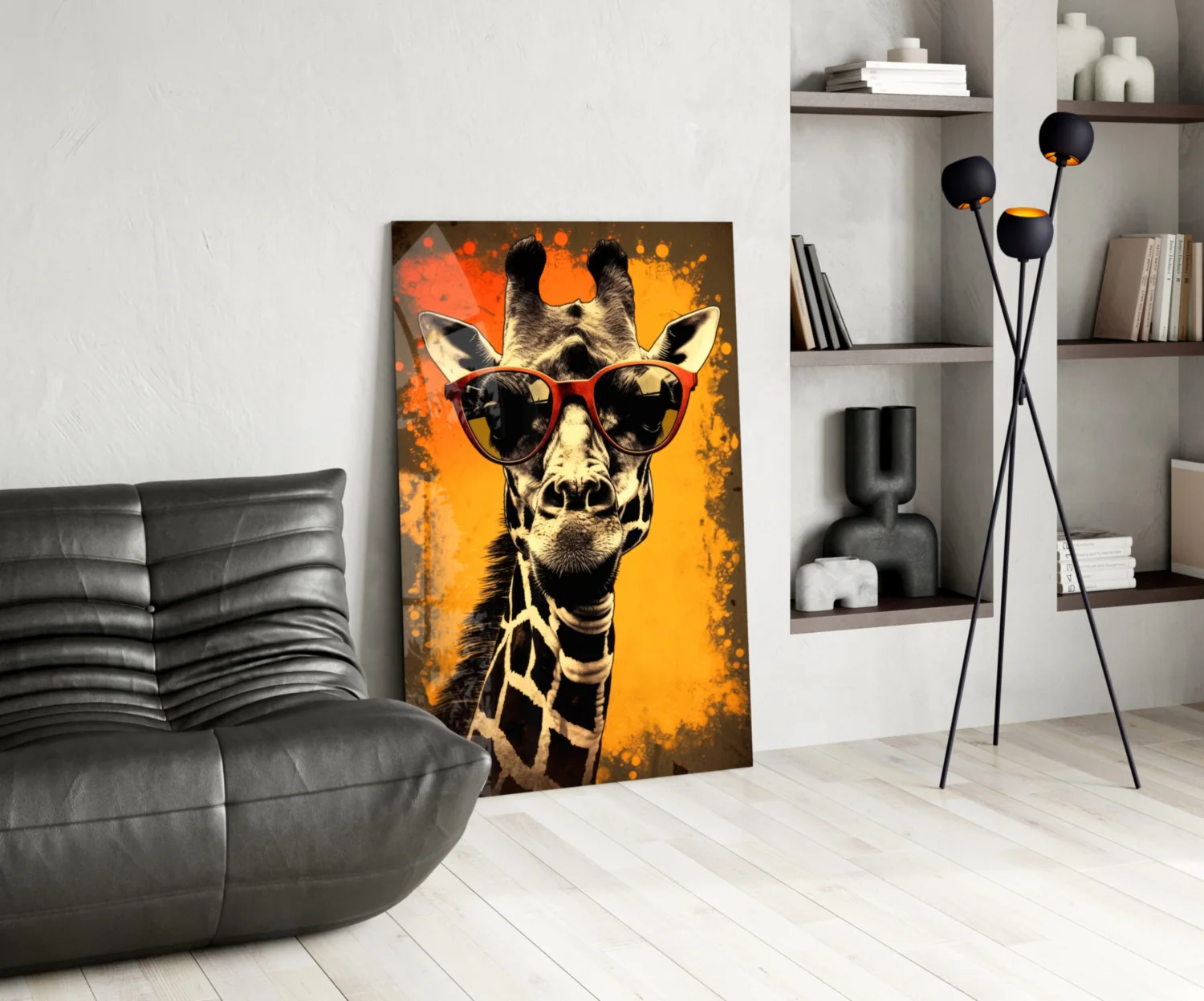 Retro Giraffe Red Shades Orange Glass Wall Art - Image 5