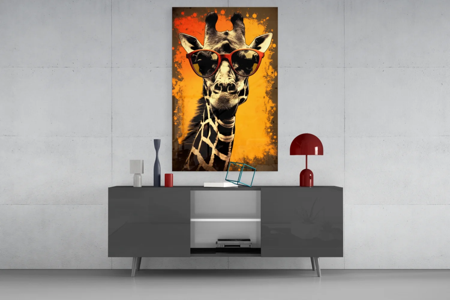 Retro Giraffe Red Shades Orange Glass Wall Art - Image 8