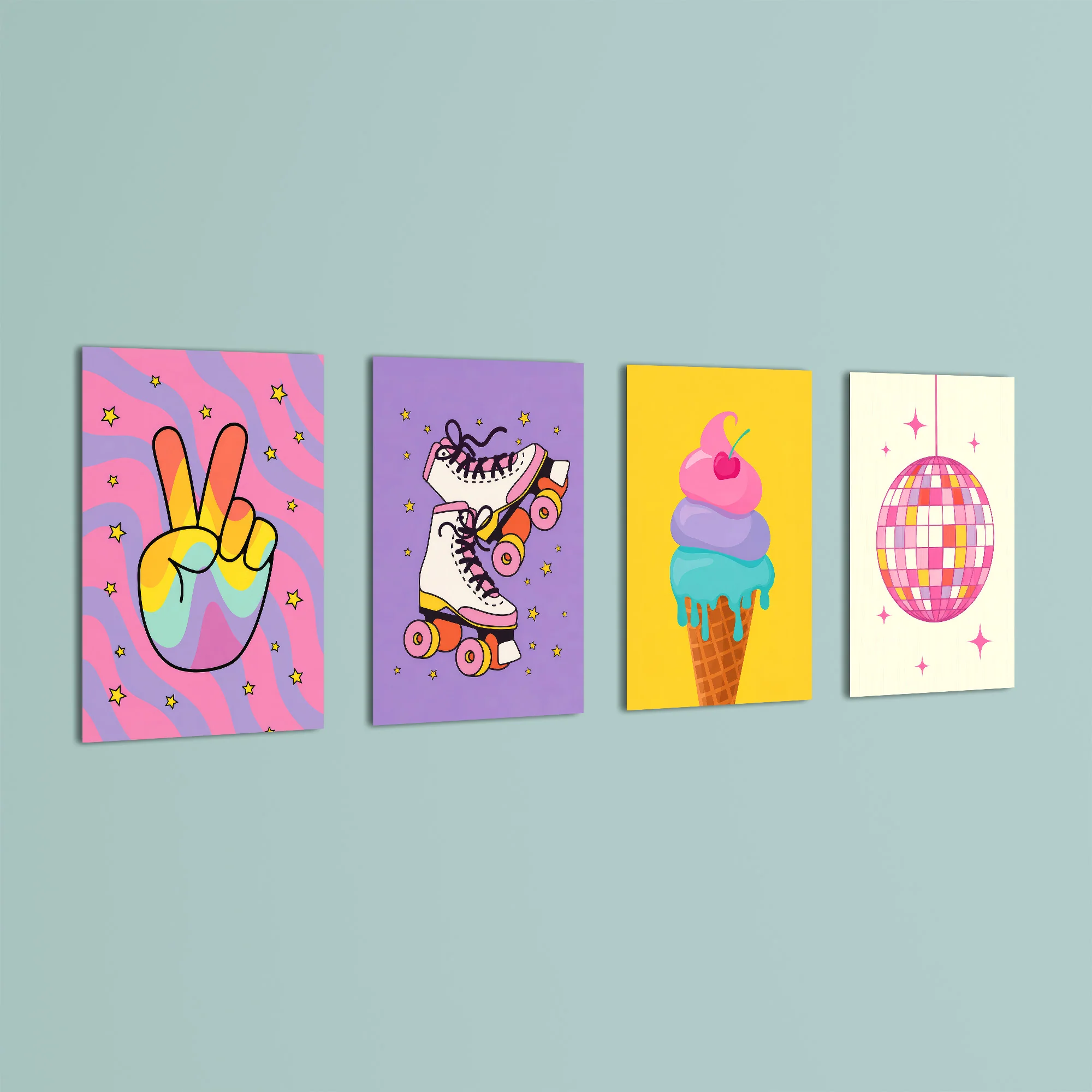 Retro Groovy Fun 4 Pieces Kids Metal Wall Art
