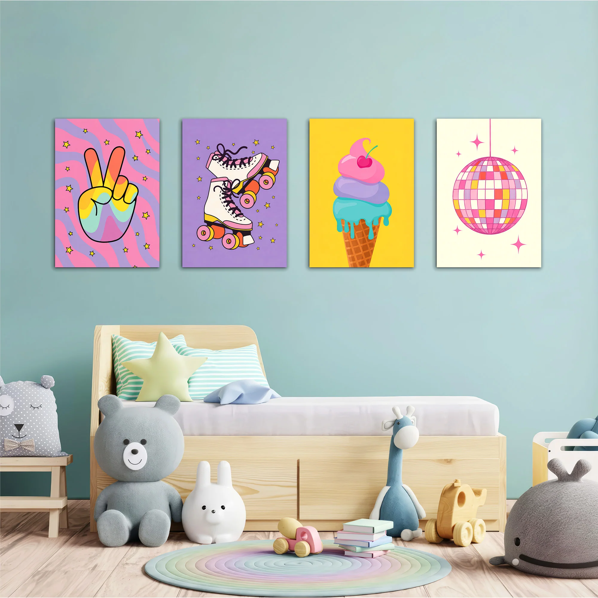 Retro Groovy Fun 4 Pieces Kids Metal Wall Art - Image 2