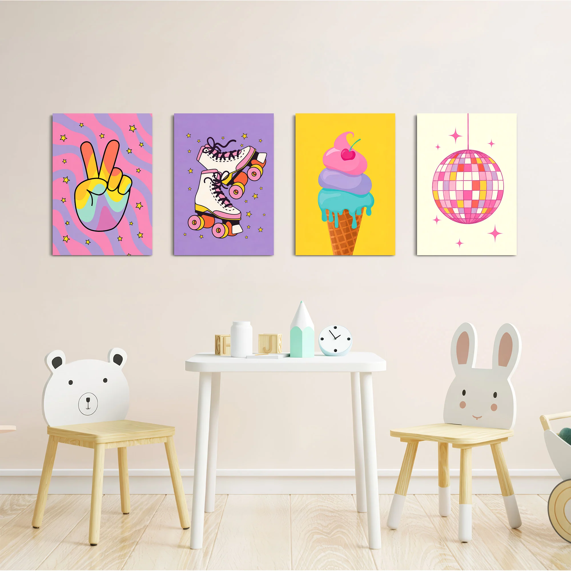 Retro Groovy Fun 4 Pieces Kids Metal Wall Art - Image 5