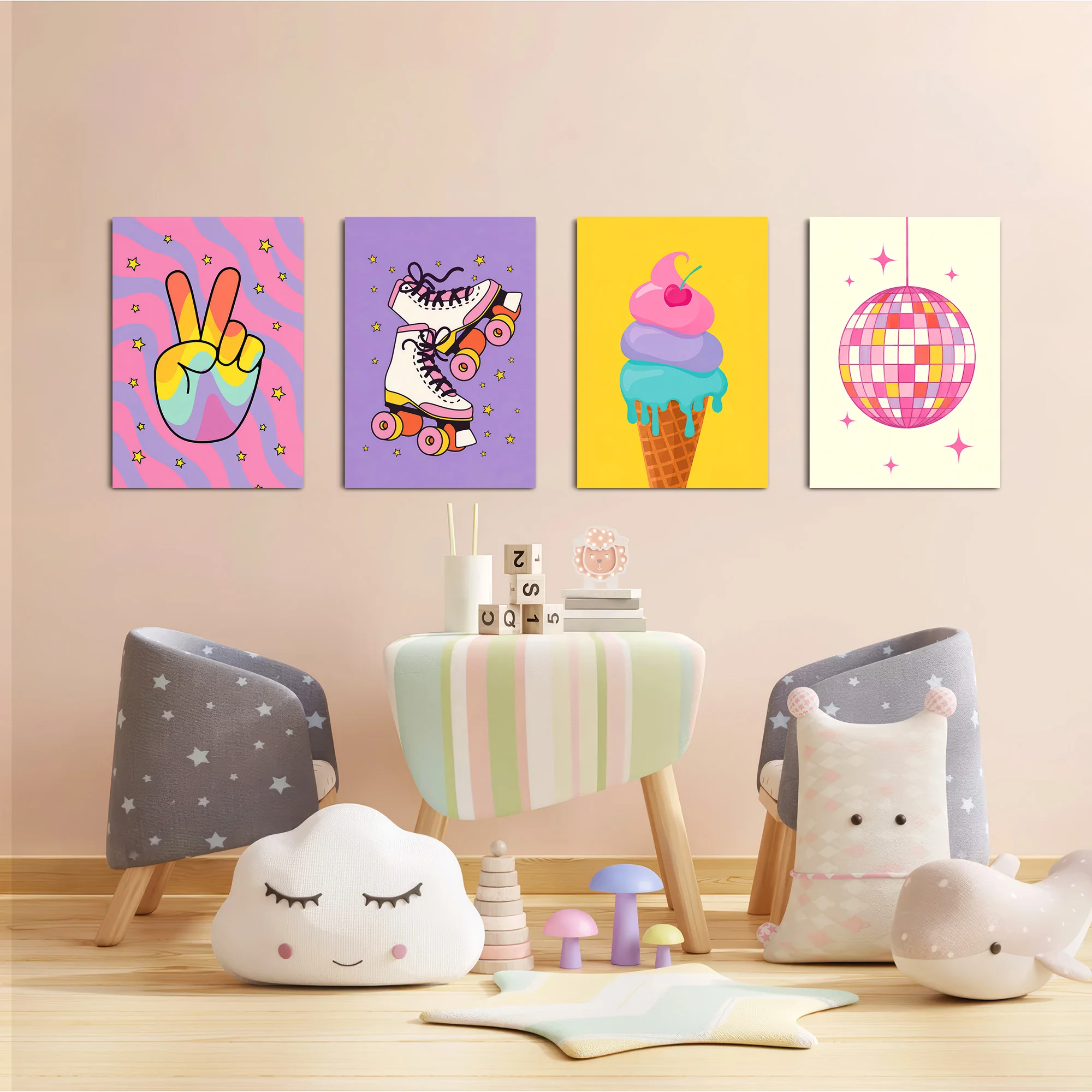 Retro Groovy Fun 4 Pieces Kids Metal Wall Art - Image 6