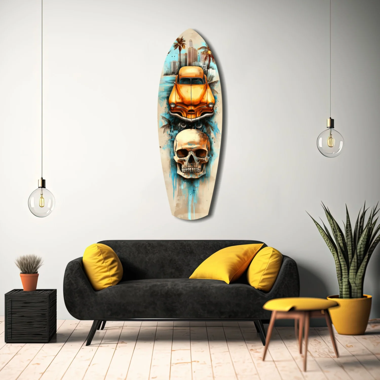 Retro Rides Rebel Skulls Glass Wall Art - Image 11