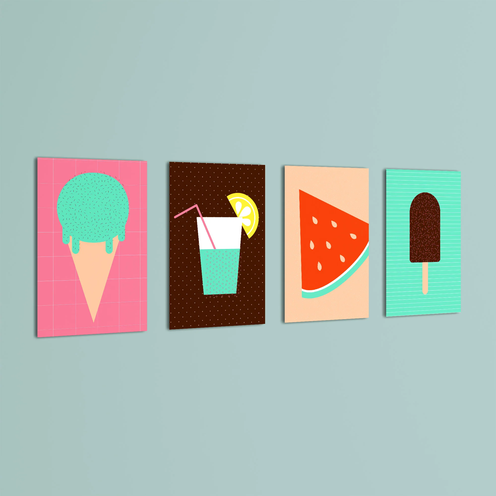 Retro Summer Treats 4 Pieces Kids Metal Wall Art