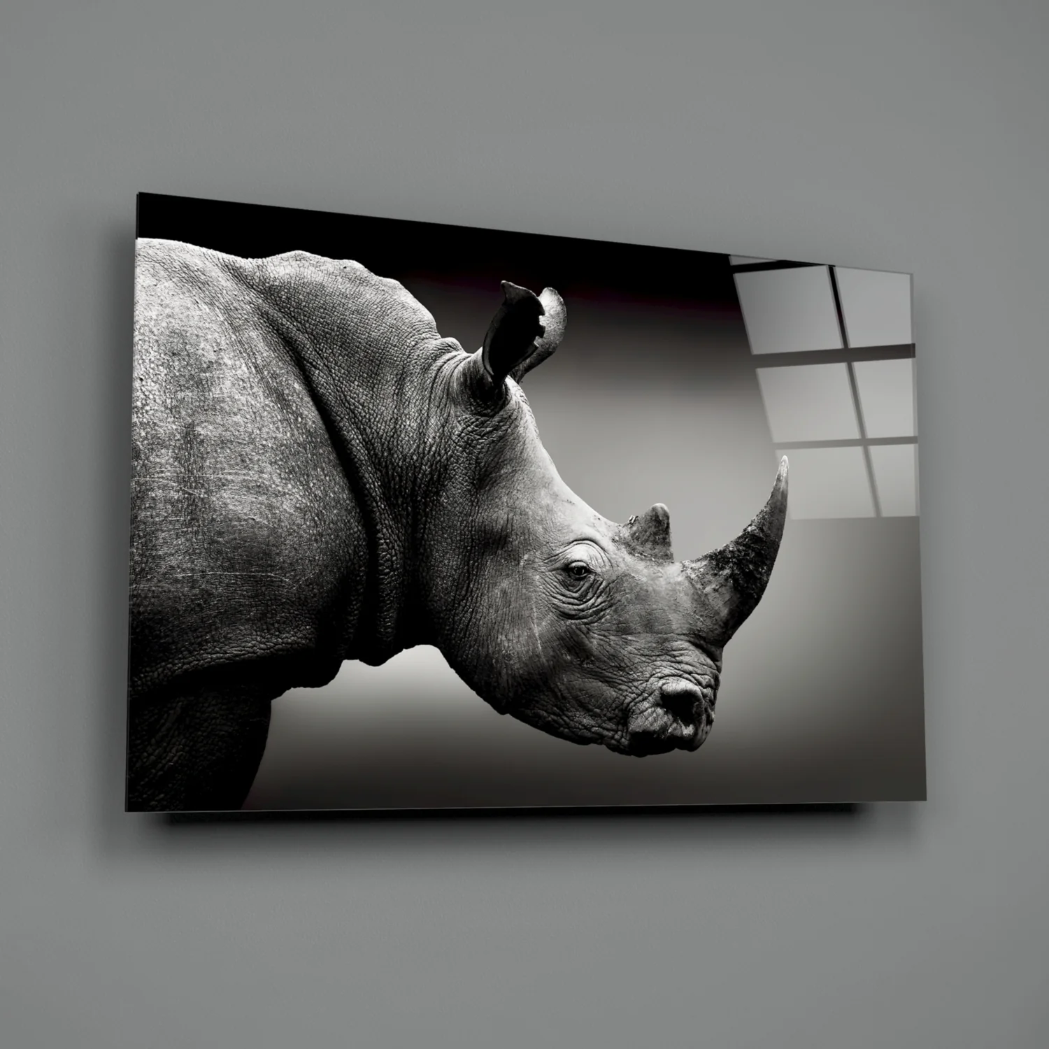Rhino Horn Profile Grayscale Glass Wall Art - Image 2