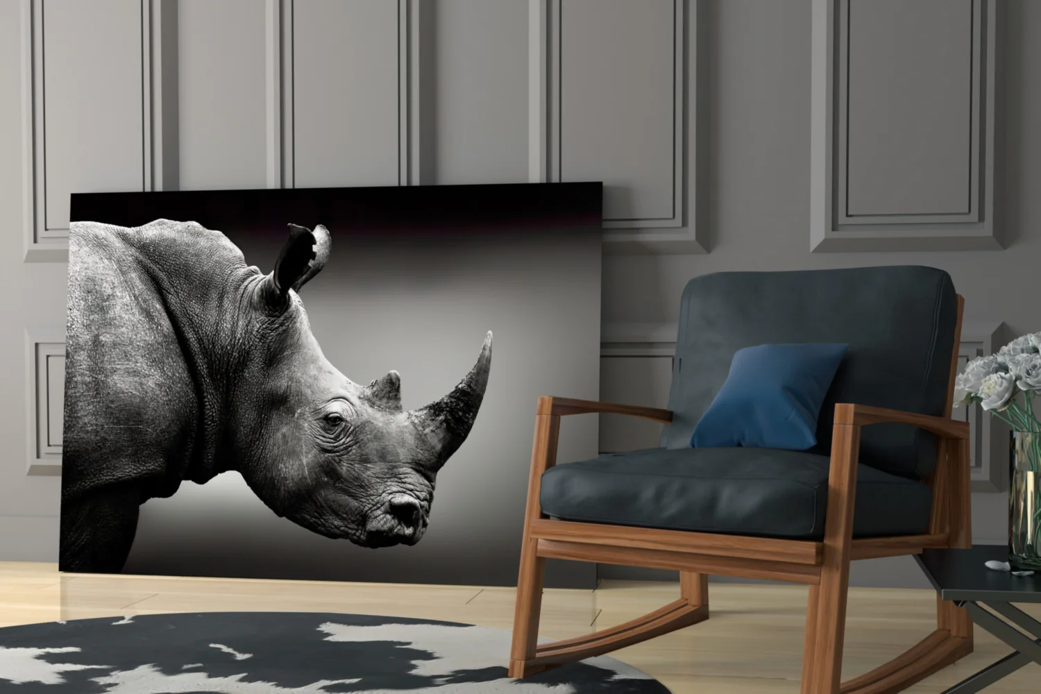 Rhino Horn Profile Grayscale Glass Wall Art - Image 6