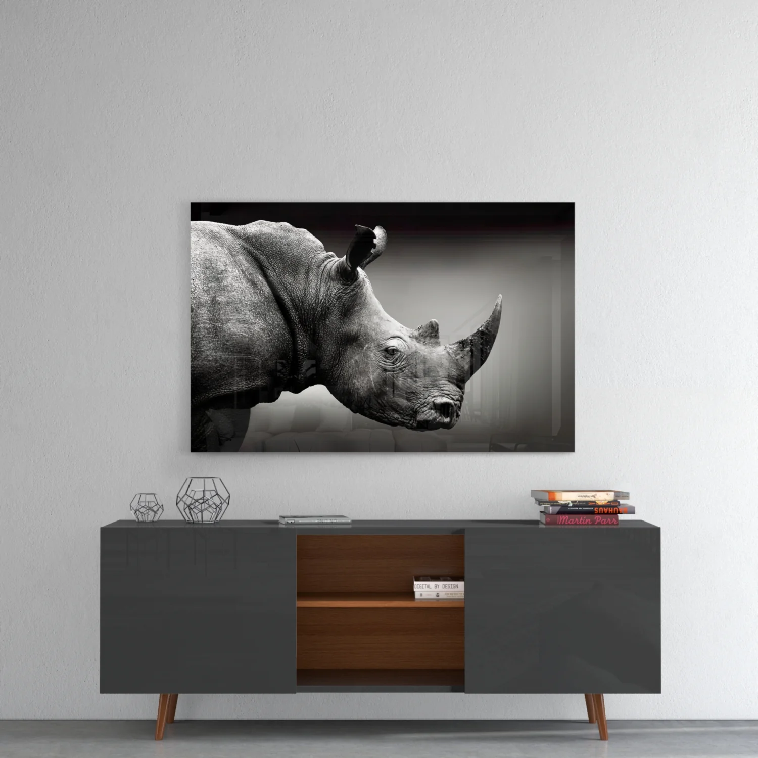 Rhino Horn Profile Grayscale Glass Wall Art - Image 8