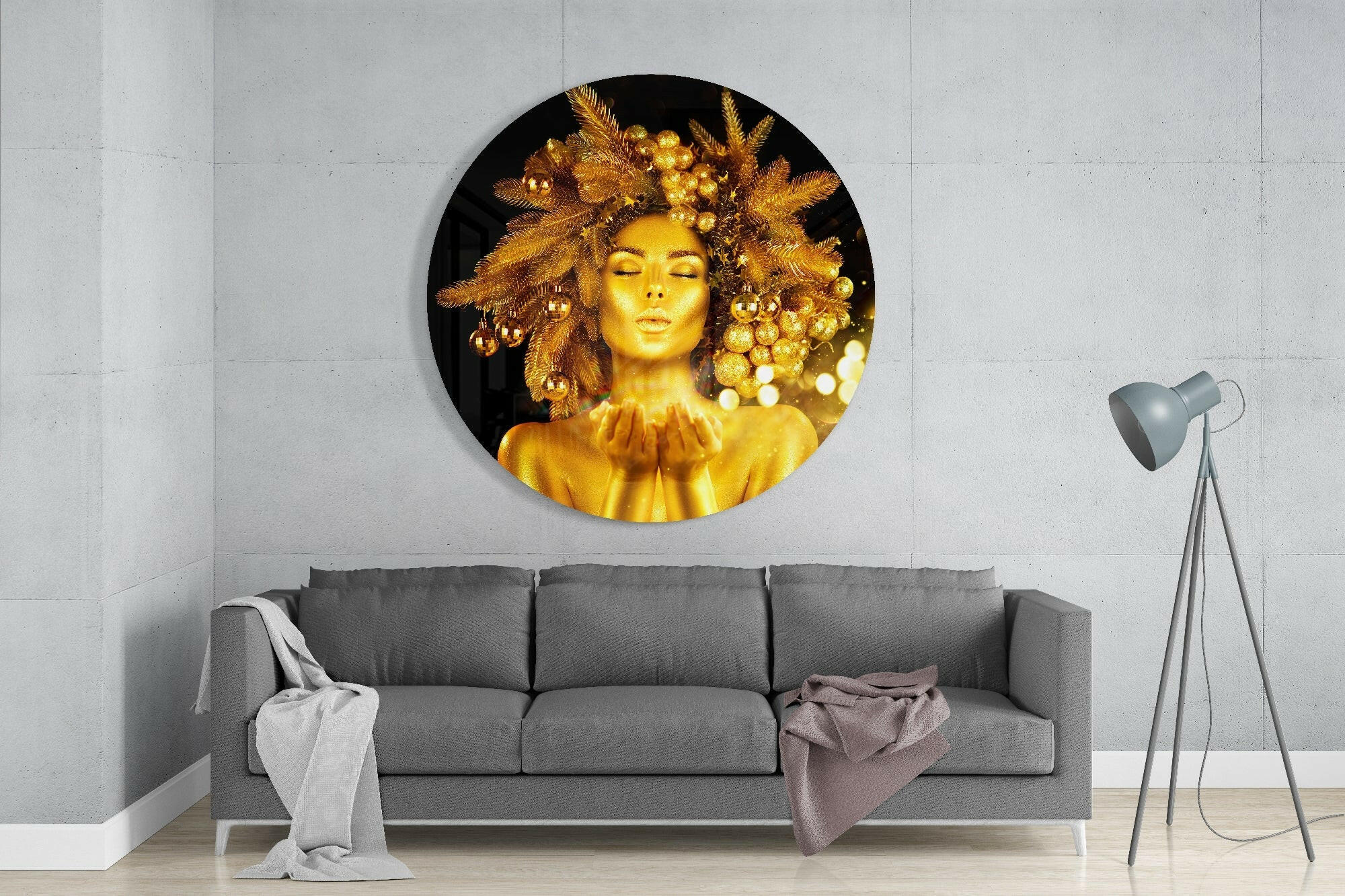 Round Gold Crown Woman Glass Wall Art - Image 2