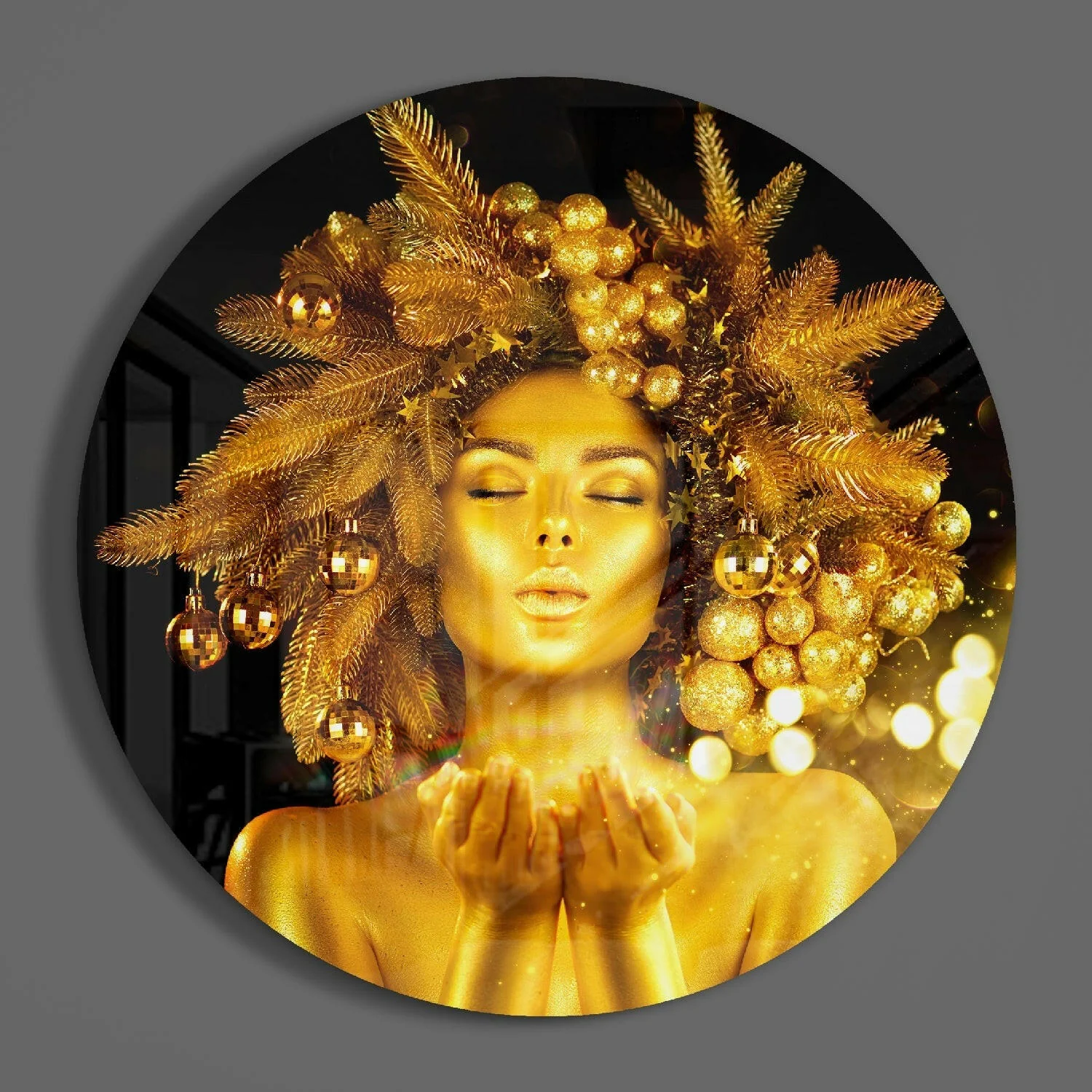 Round Gold Crown Woman Glass Wall Art - Image 3