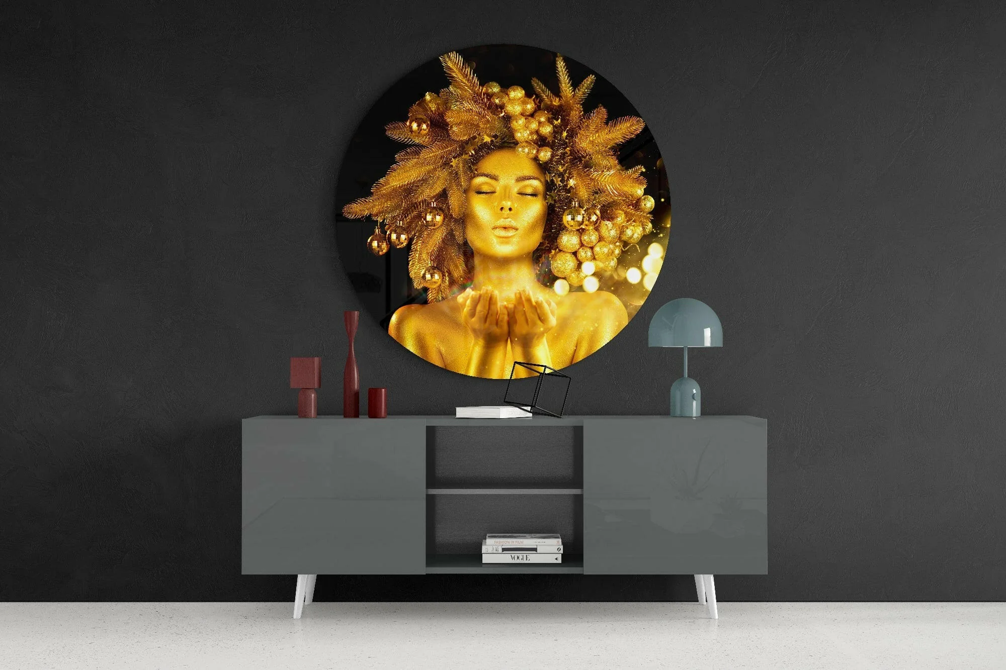 Round Gold Crown Woman Glass Wall Art - Image 4