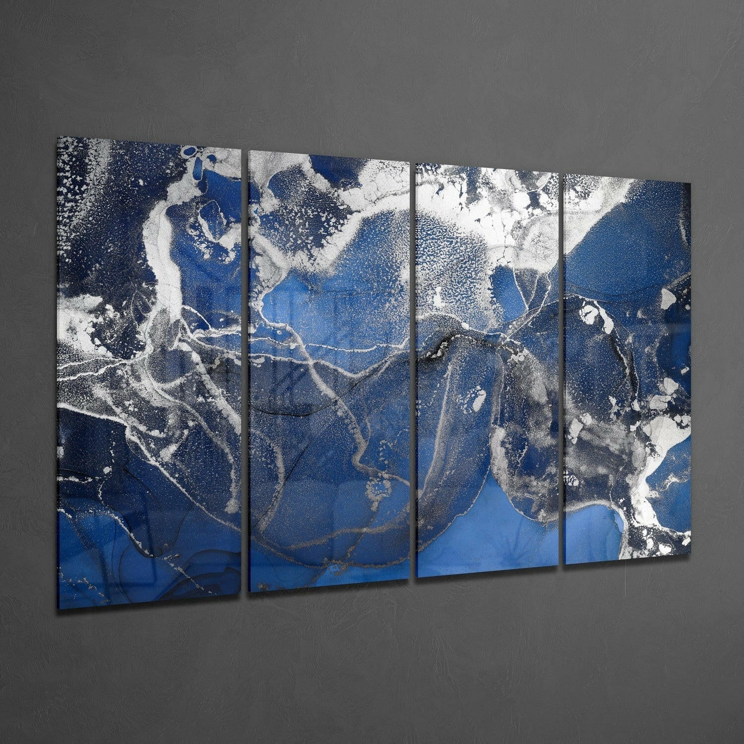 Royal Blue Silver Frost Marble Glass Wall Art - Image 2