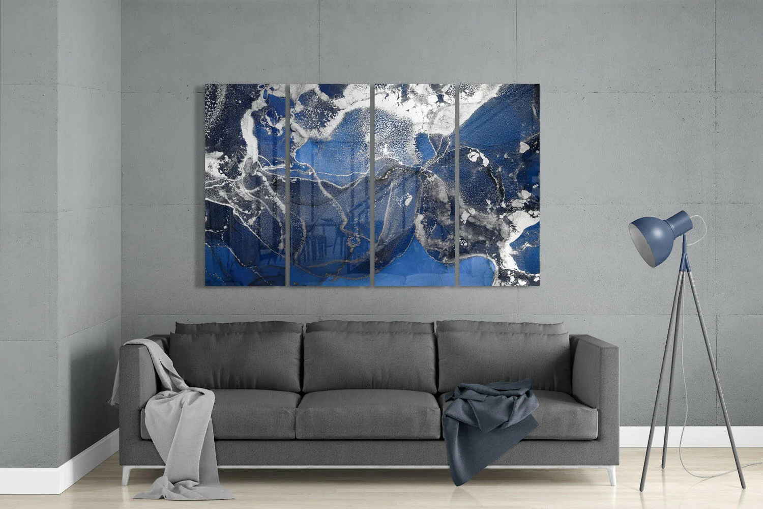 Royal Blue Silver Frost Marble Glass Wall Art - Image 3