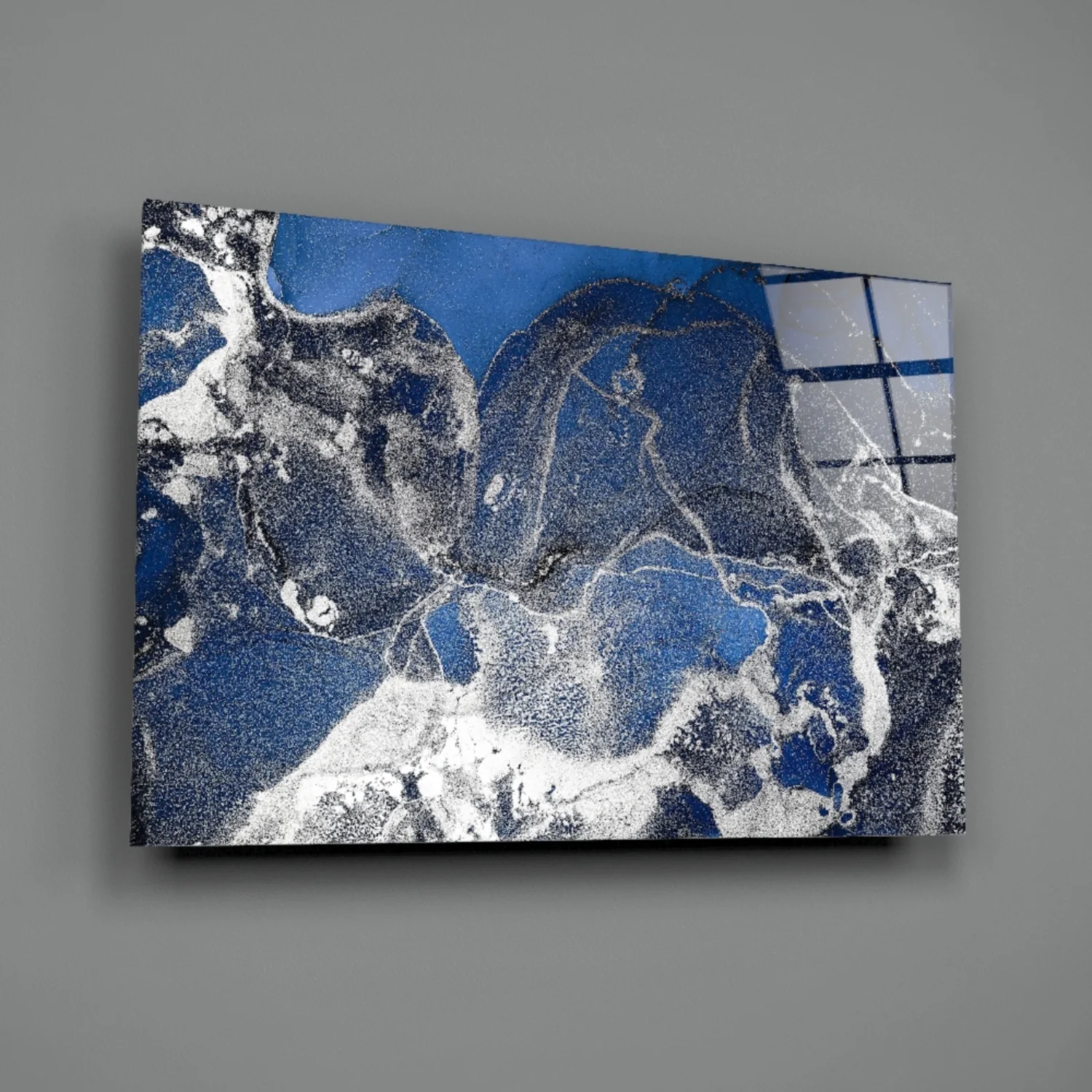 Royal Blue White Ink Glass Wall Art - Image 3