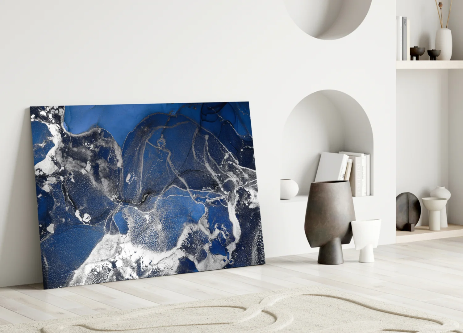Royal Blue White Ink Glass Wall Art - Image 4