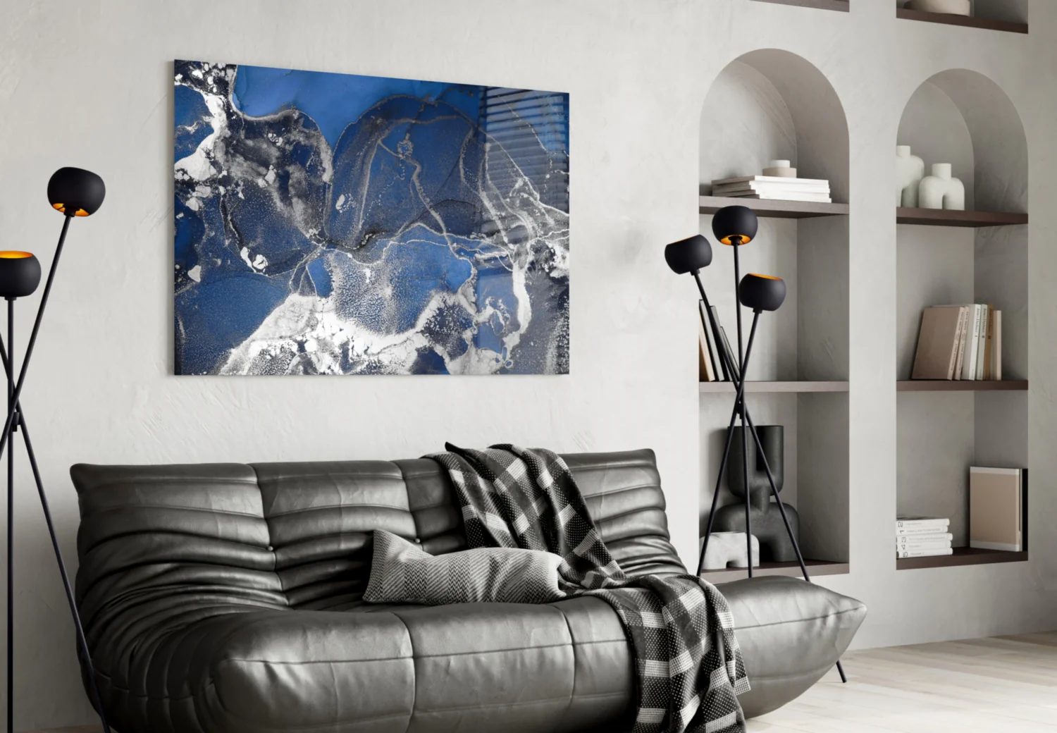 Royal Blue White Ink Glass Wall Art - Image 5