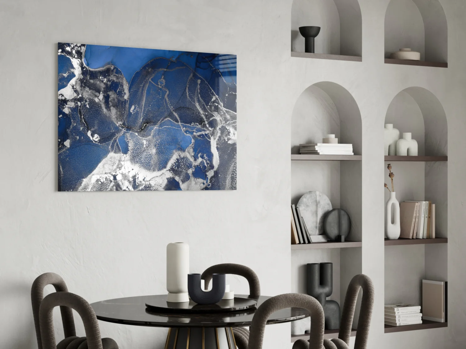 Royal Blue White Ink Glass Wall Art - Image 6