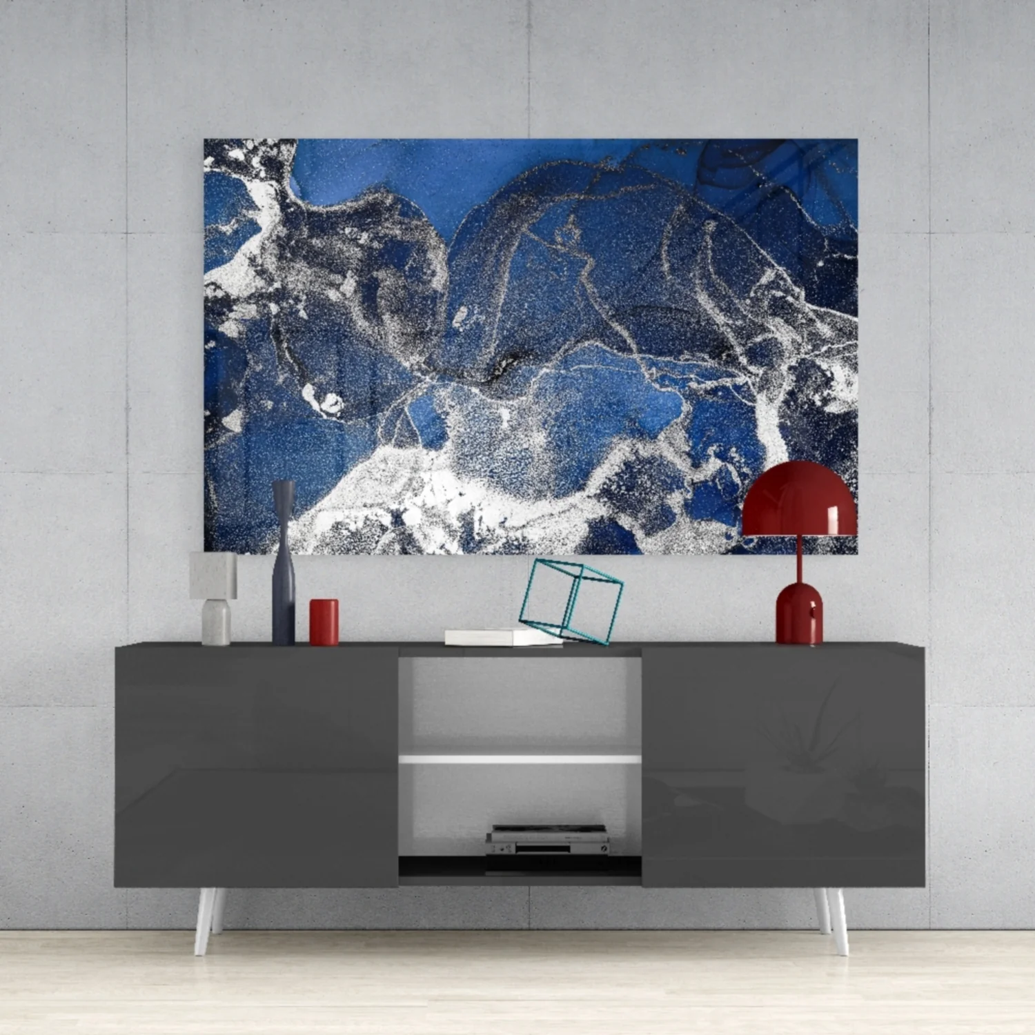 Royal Blue White Ink Glass Wall Art - Image 9