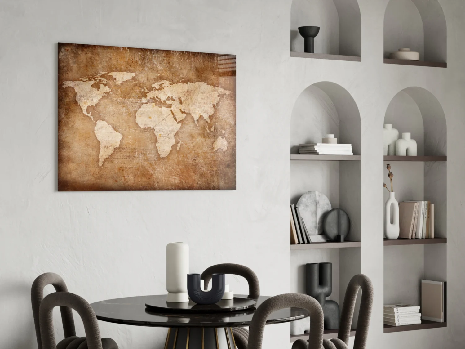Rustic Brown Parchment World Map Glass Wall Art - Image 5