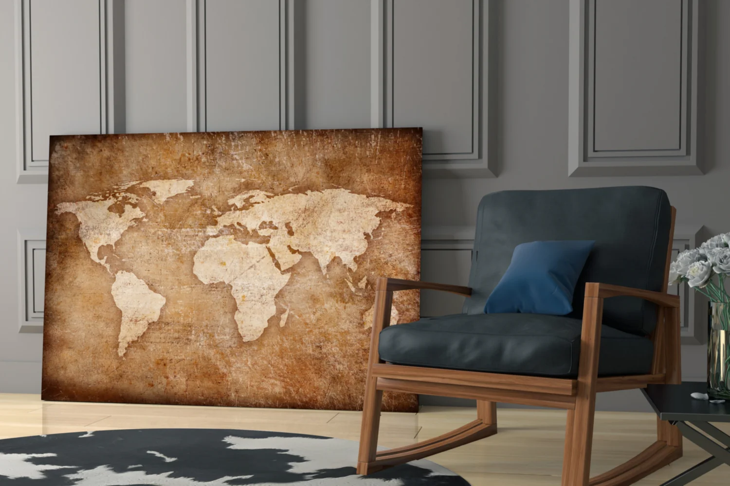 Rustic Brown Parchment World Map Glass Wall Art - Image 6