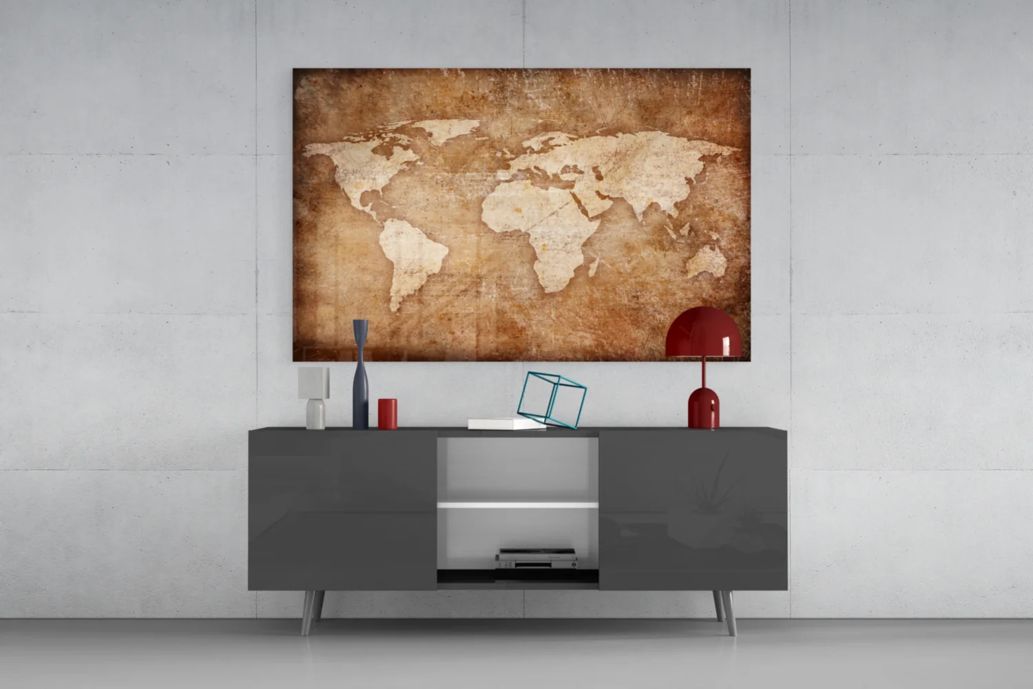 Rustic Brown Parchment World Map Glass Wall Art - Image 8