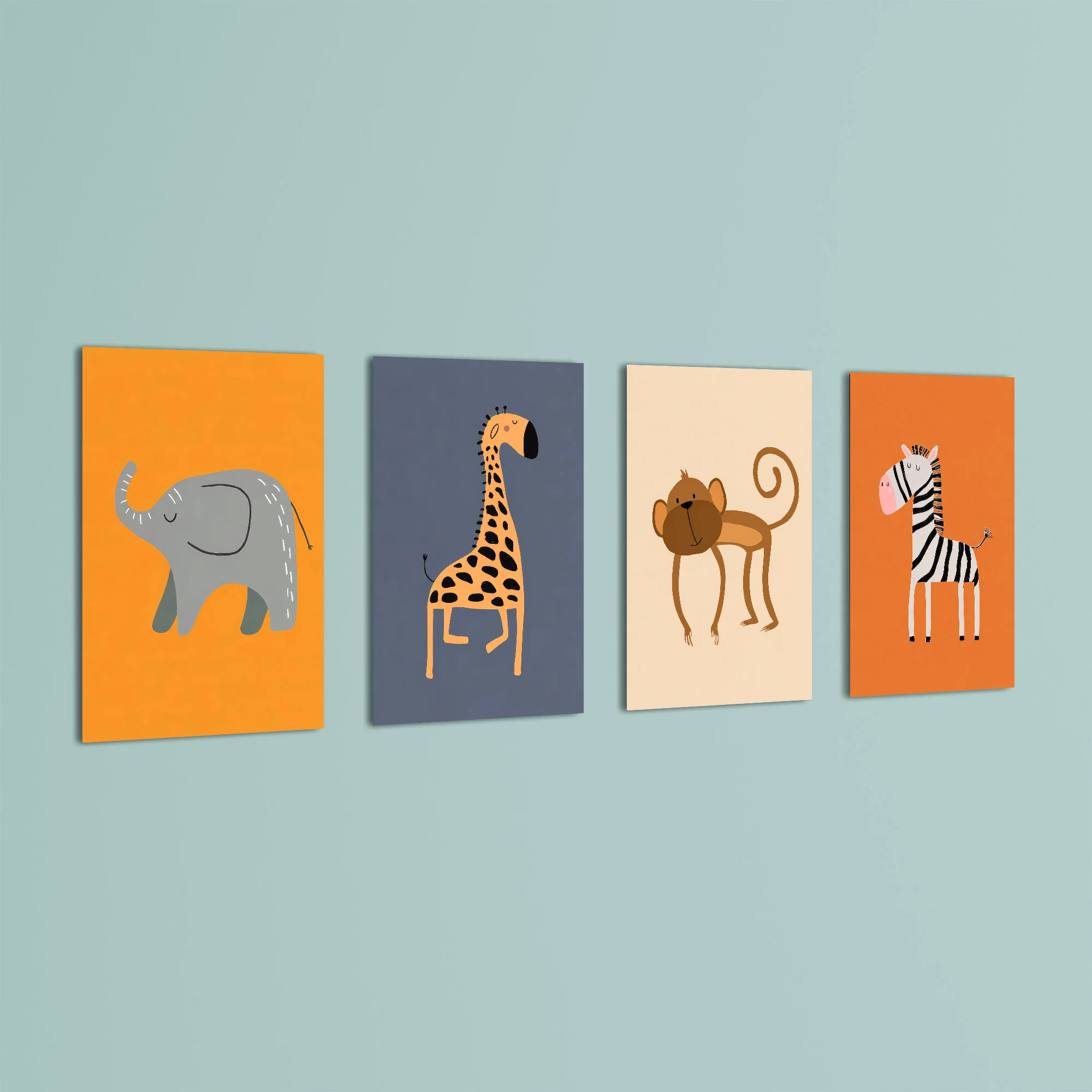 Safari Animals 4 Pieces Kids Metal Wall Art