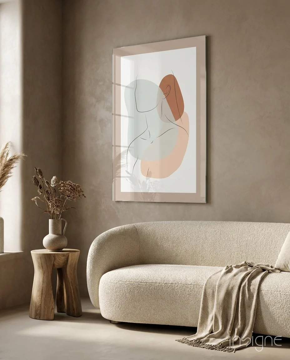 Sage Terracotta Line Art Woman Glass Wall Art