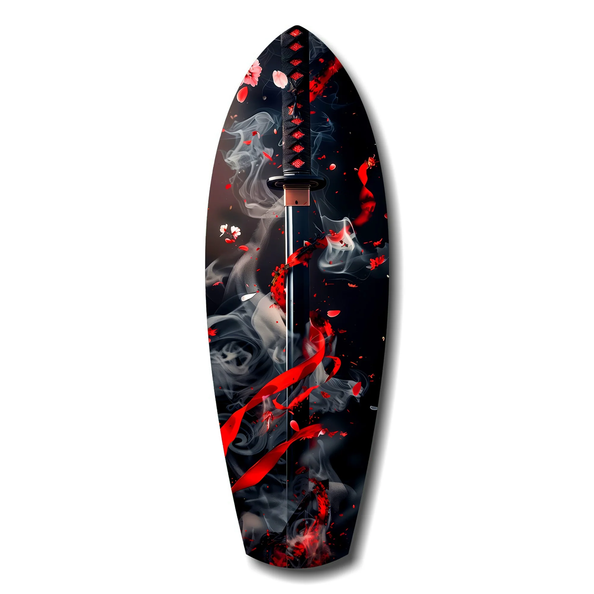 Samurai Katana Cherry Blossom Smoke Glass Wall Art