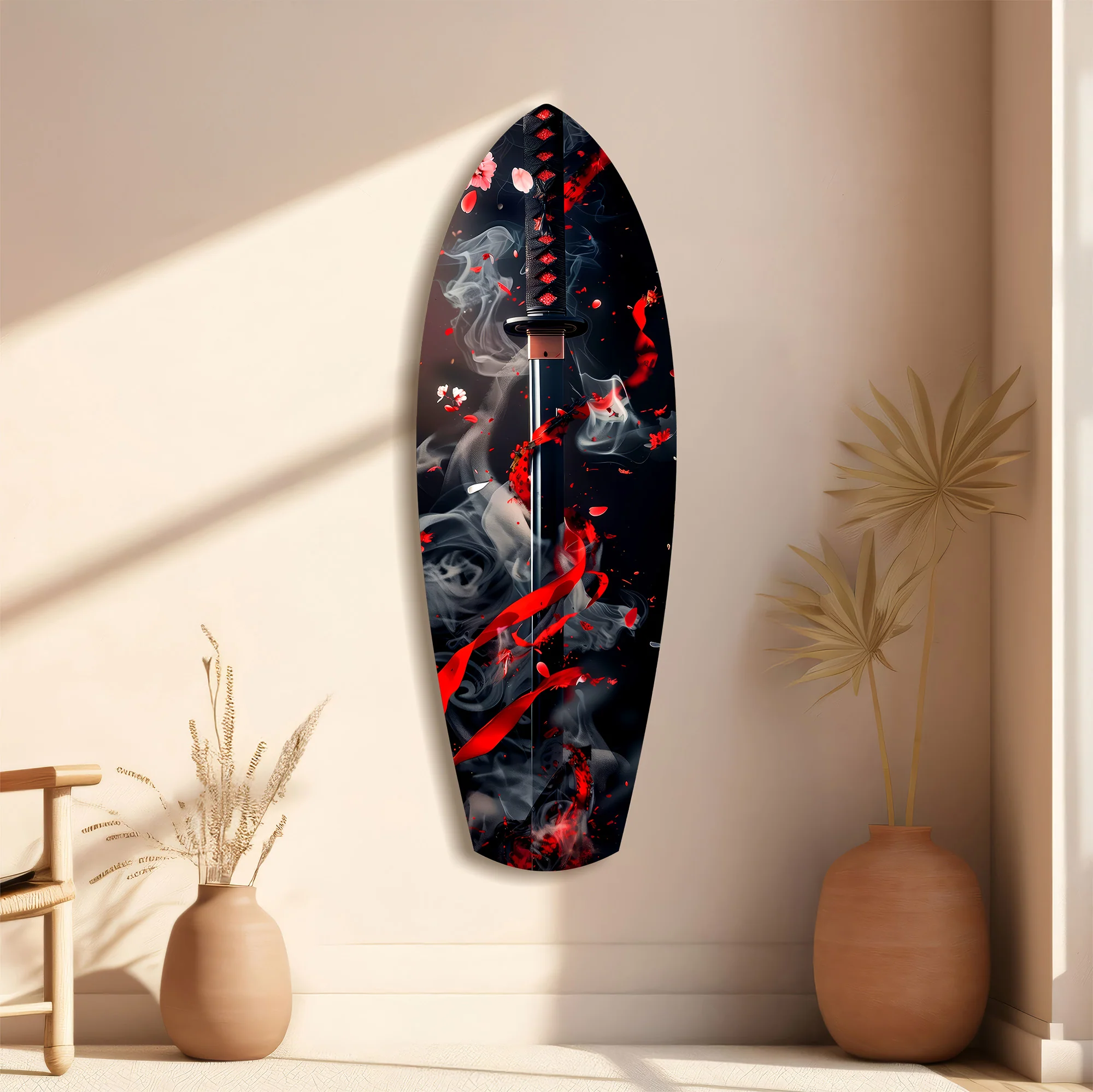 Samurai Katana Cherry Blossom Smoke Glass Wall Art - Image 11