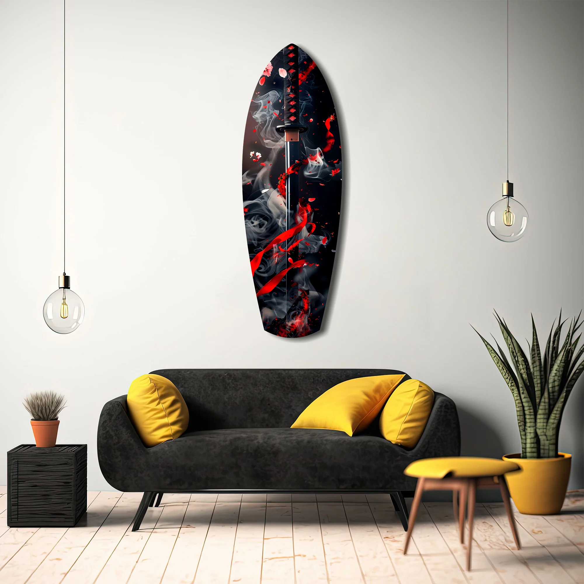 Samurai Katana Cherry Blossom Smoke Glass Wall Art - Image 12